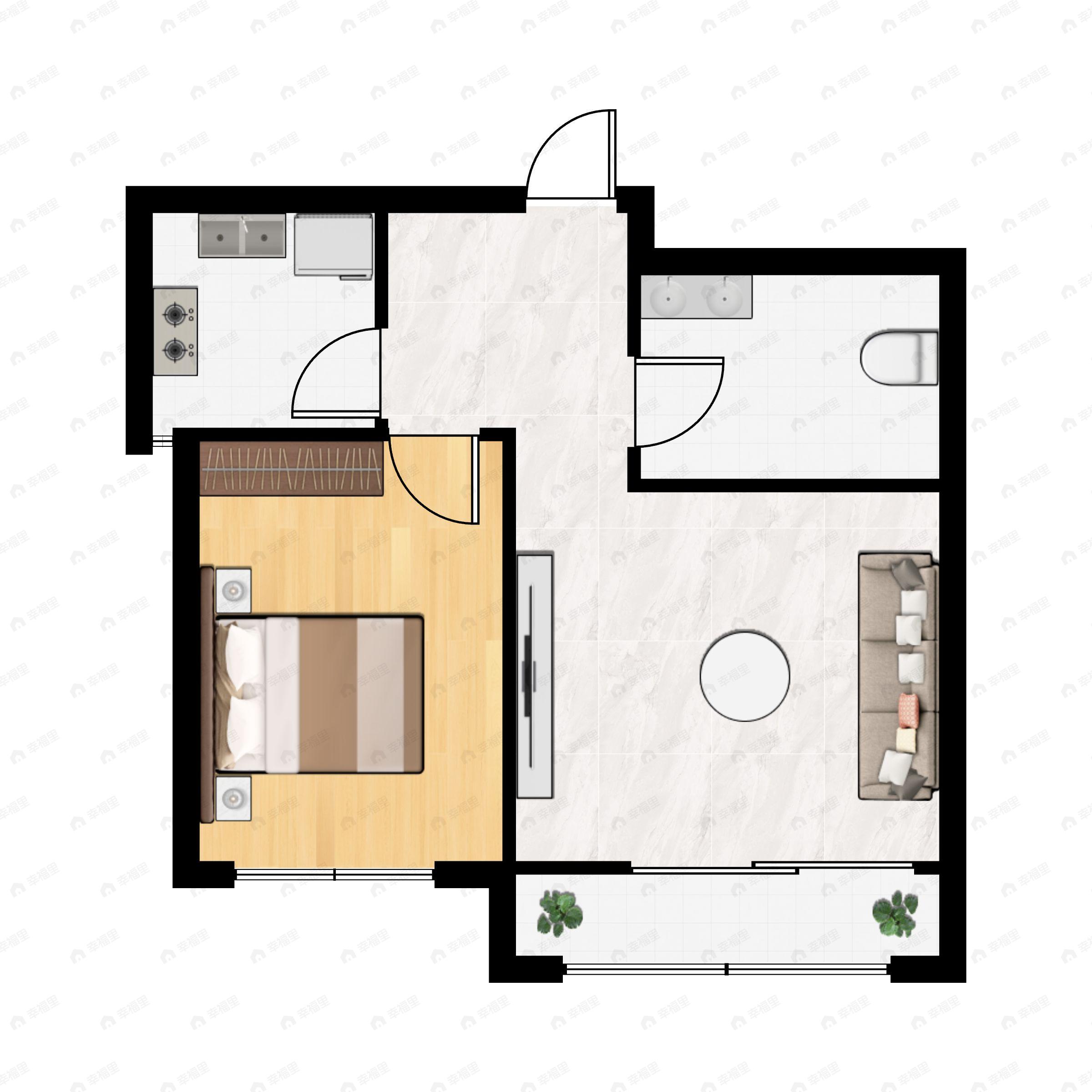 1室1厅1卫建面48平户型图