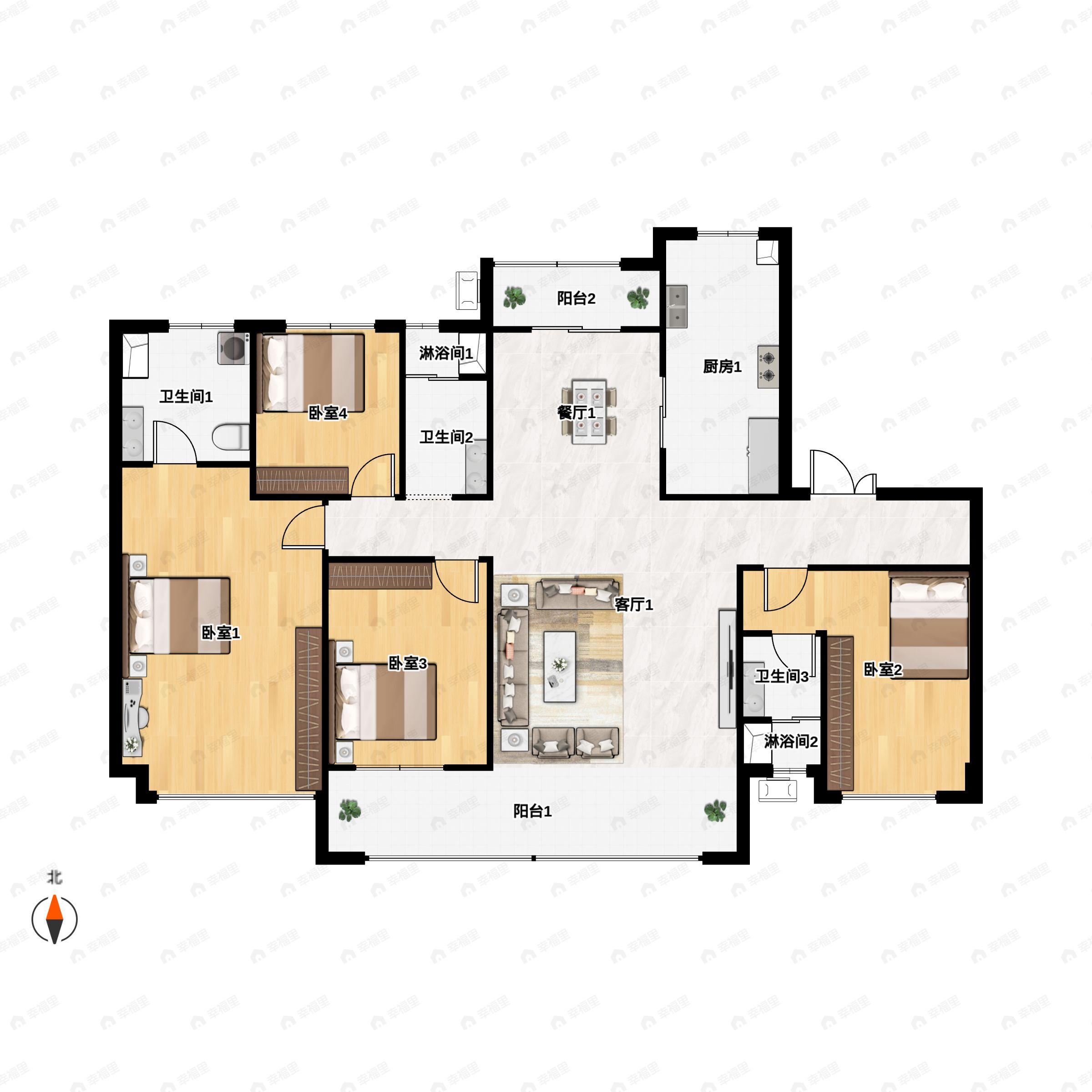 4室2厅3卫建面190平户型图
