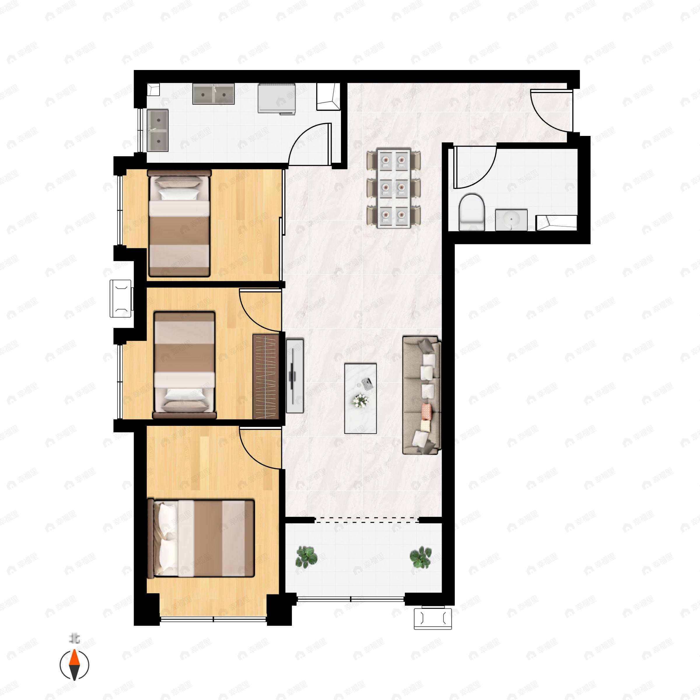领航悦宸3室2厅1卫户型图