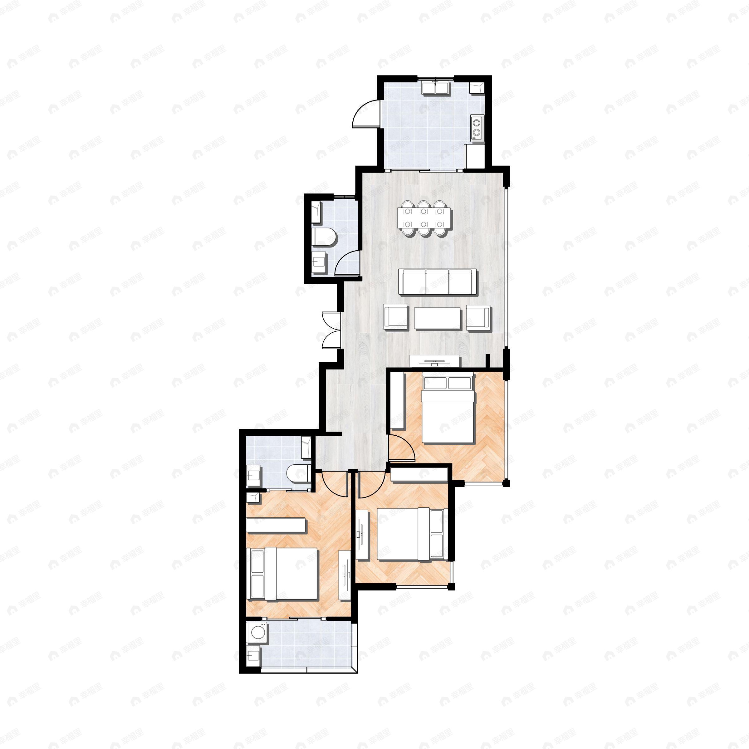 3室2厅2卫建面141平户型图