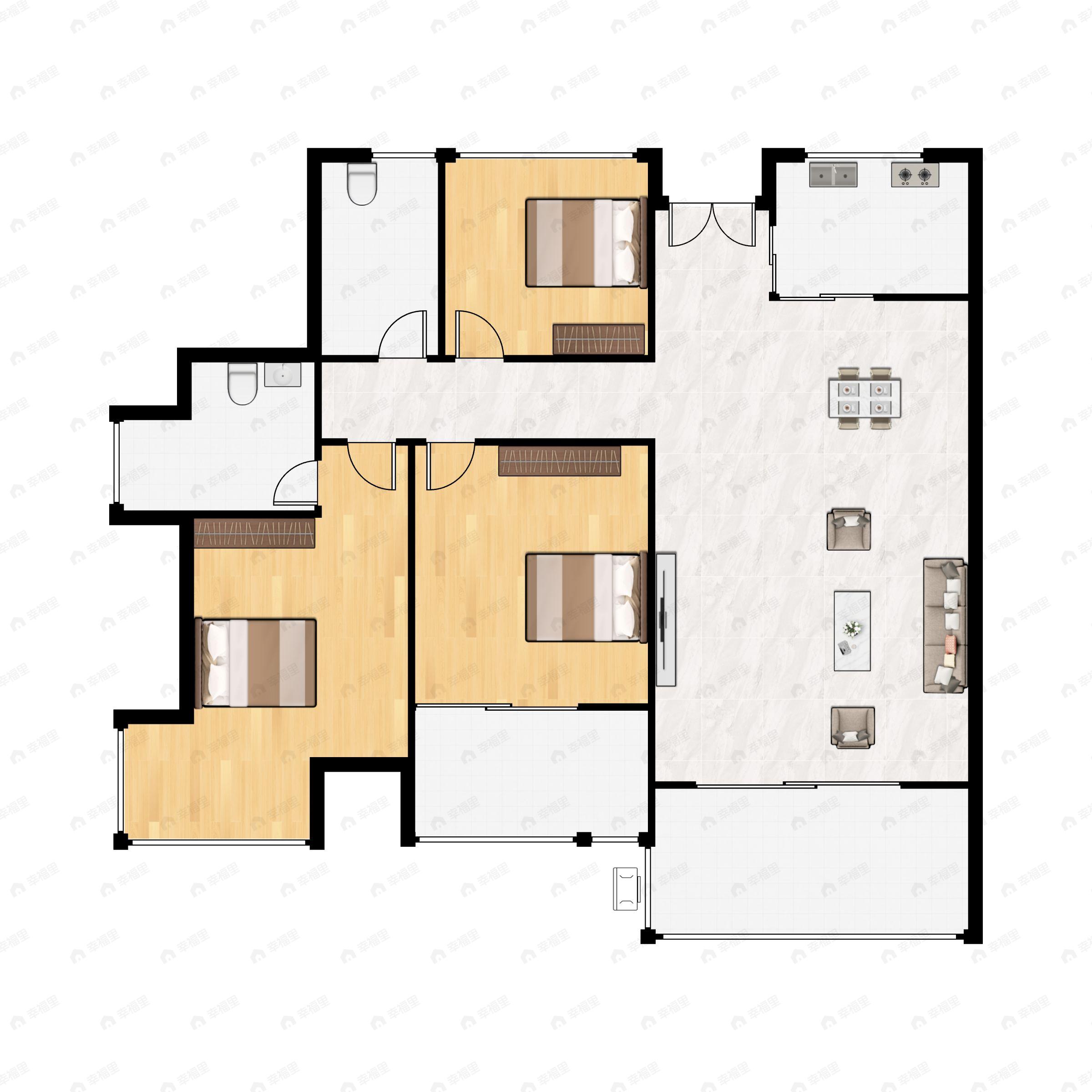 3室2厅2卫建面125平户型图
