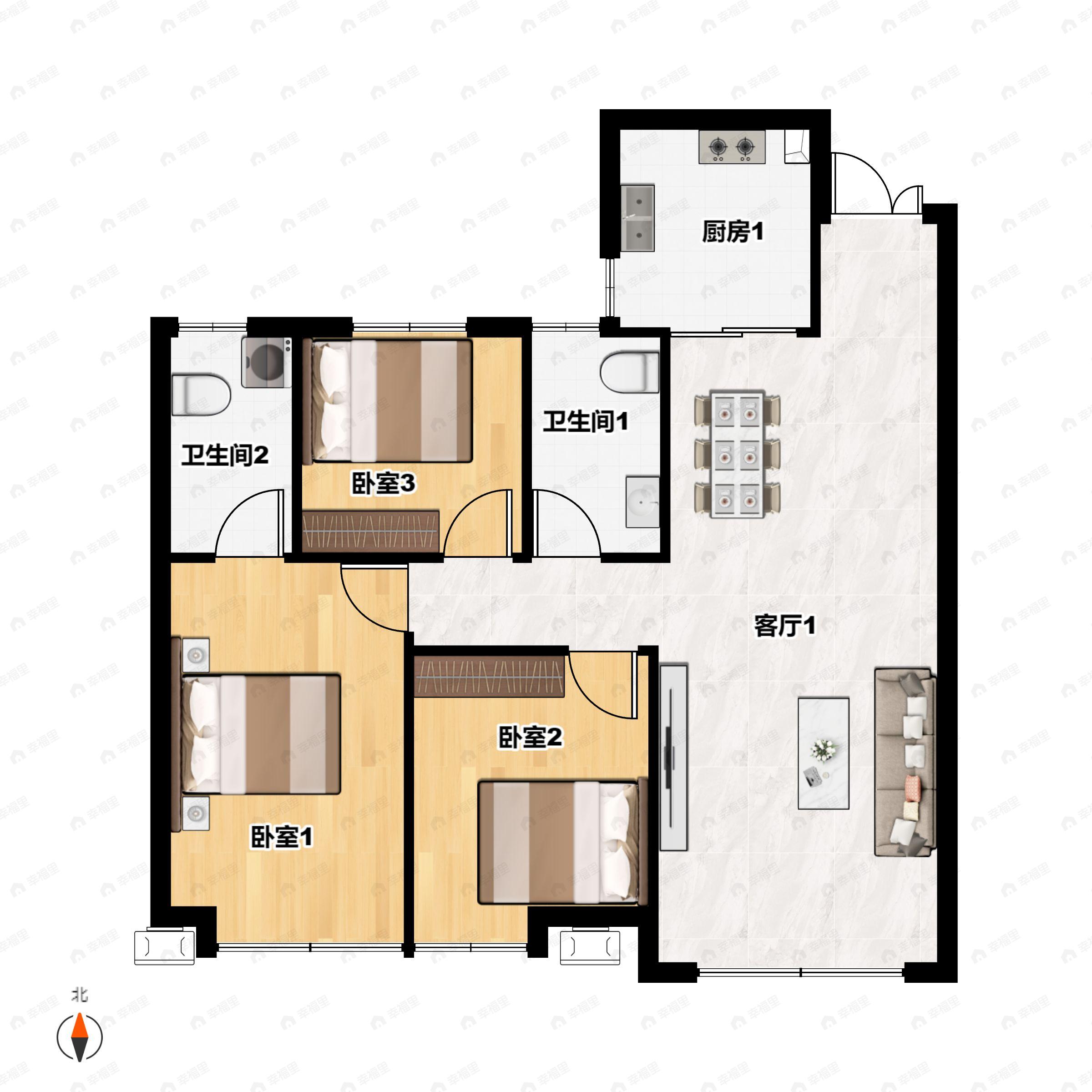 3室2厅2卫建面115平户型图