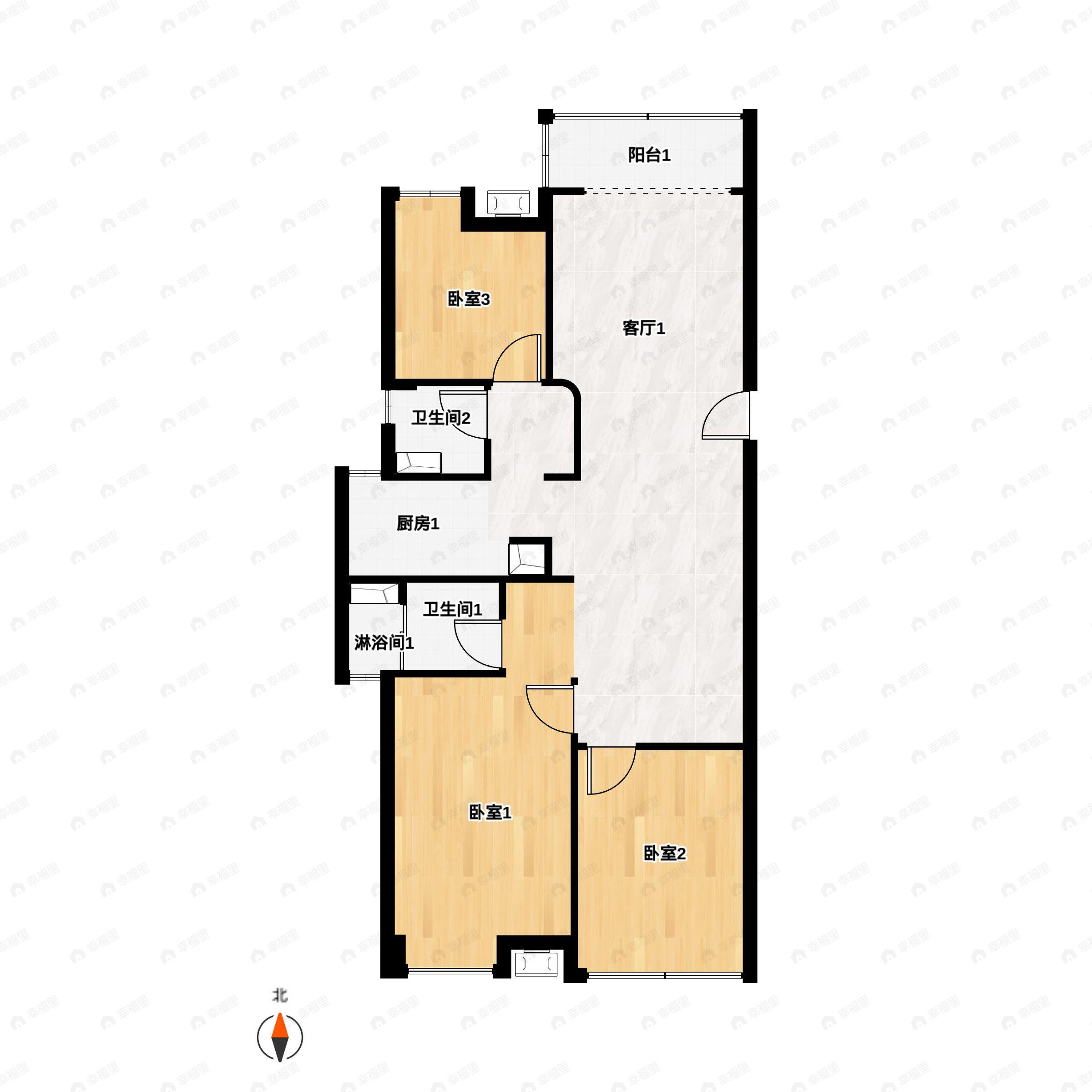 3室2厅2卫建面112平南户型图