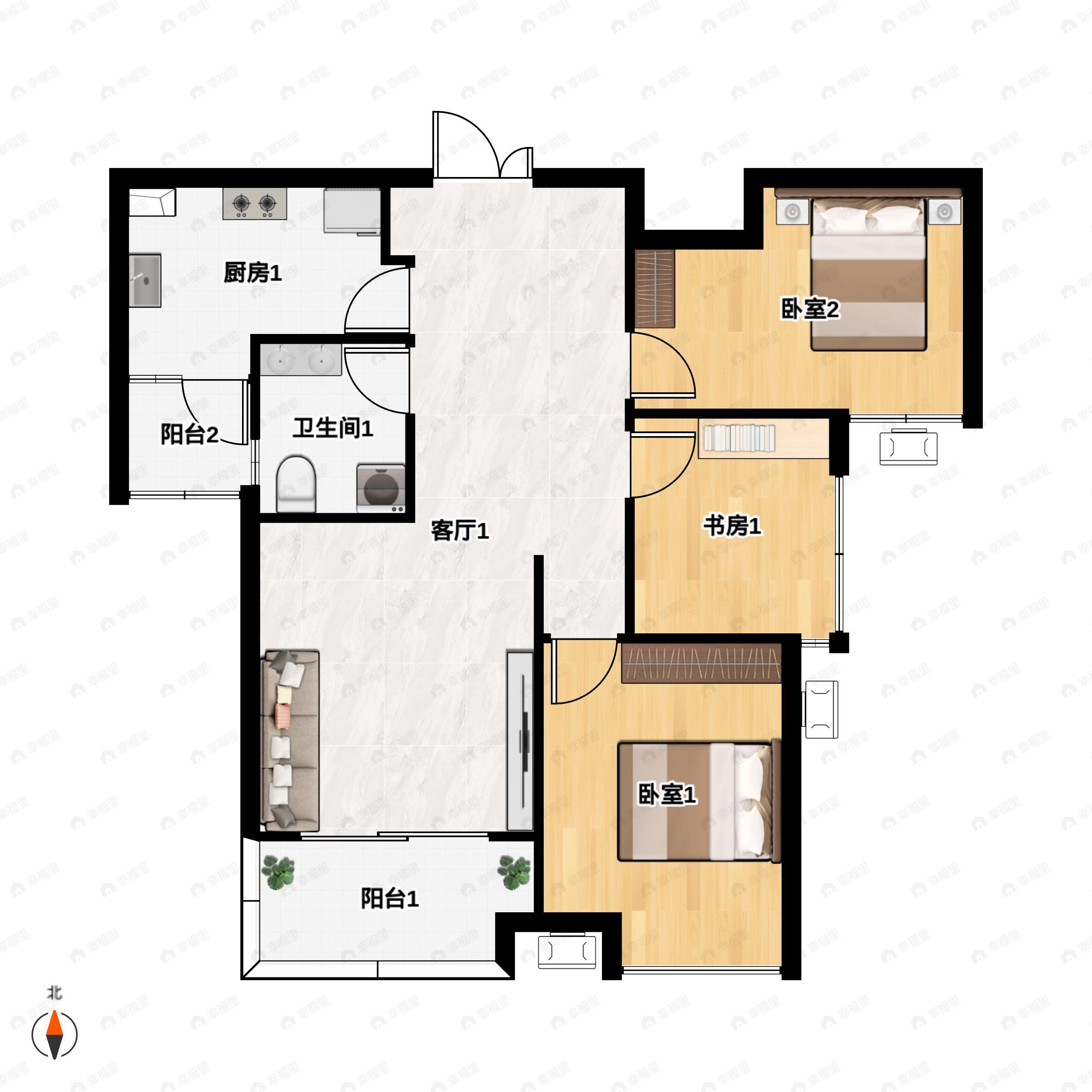 3室1厅1卫建面99平户型图