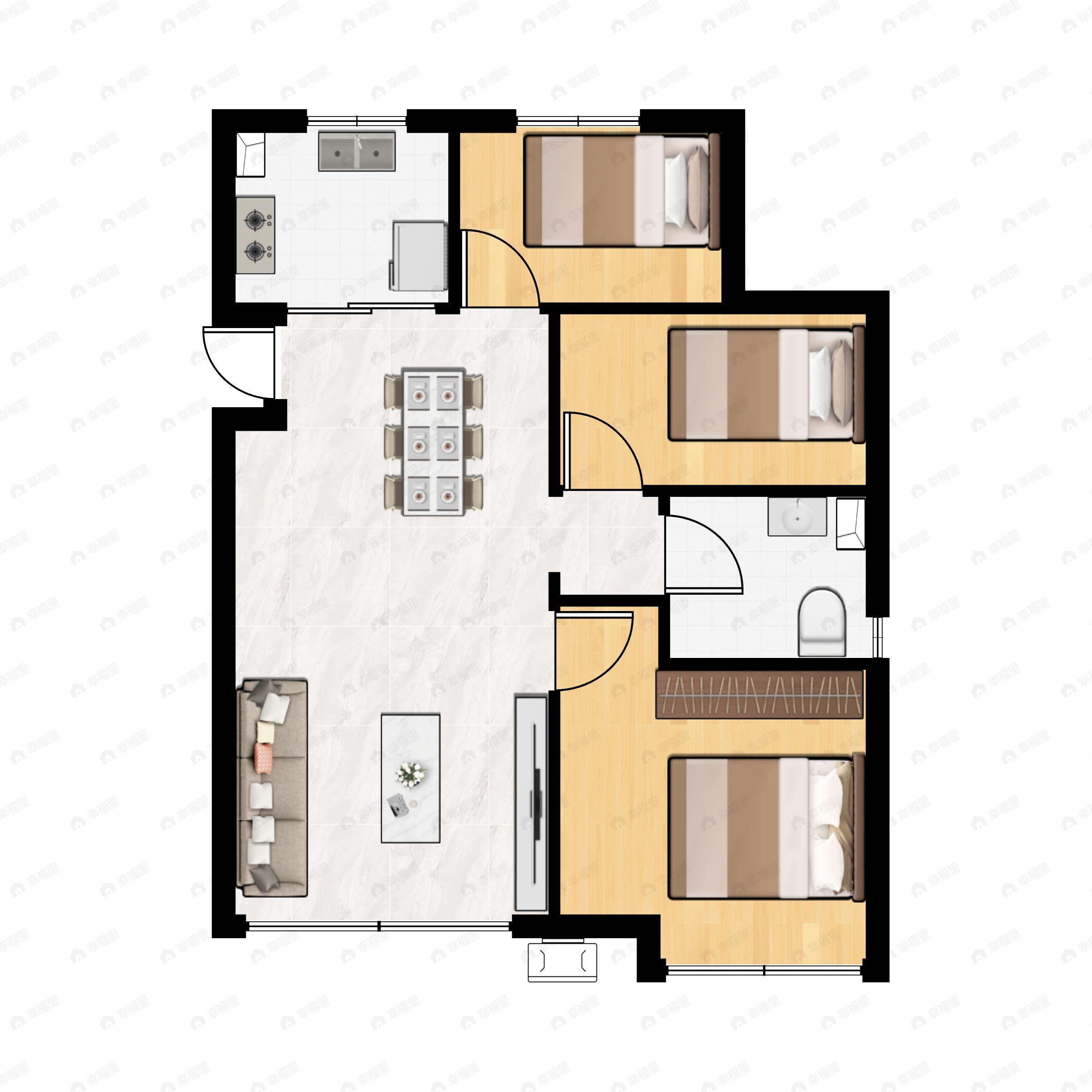 3室2厅1卫建面111平户型图