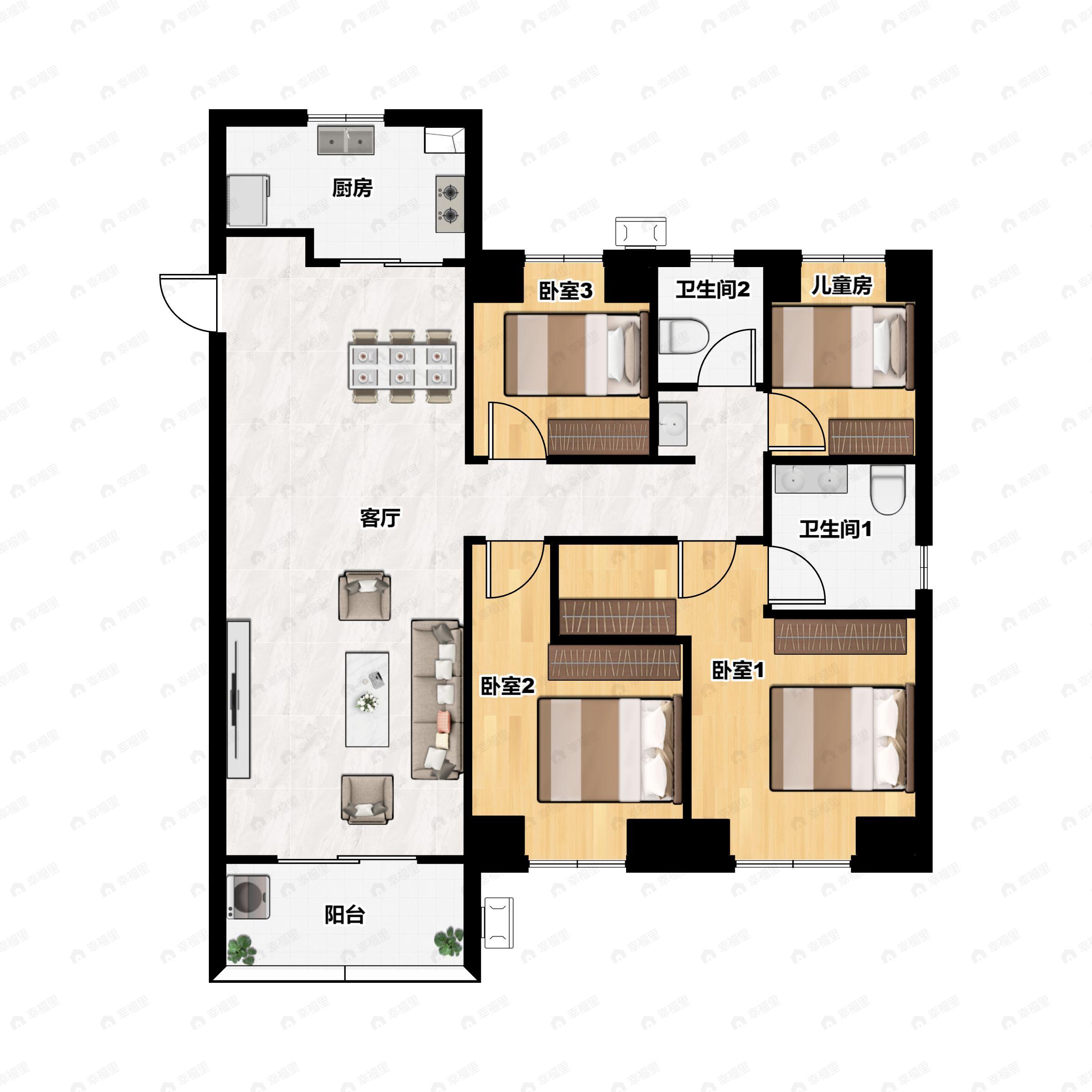 4室2厅2卫建面130平户型图