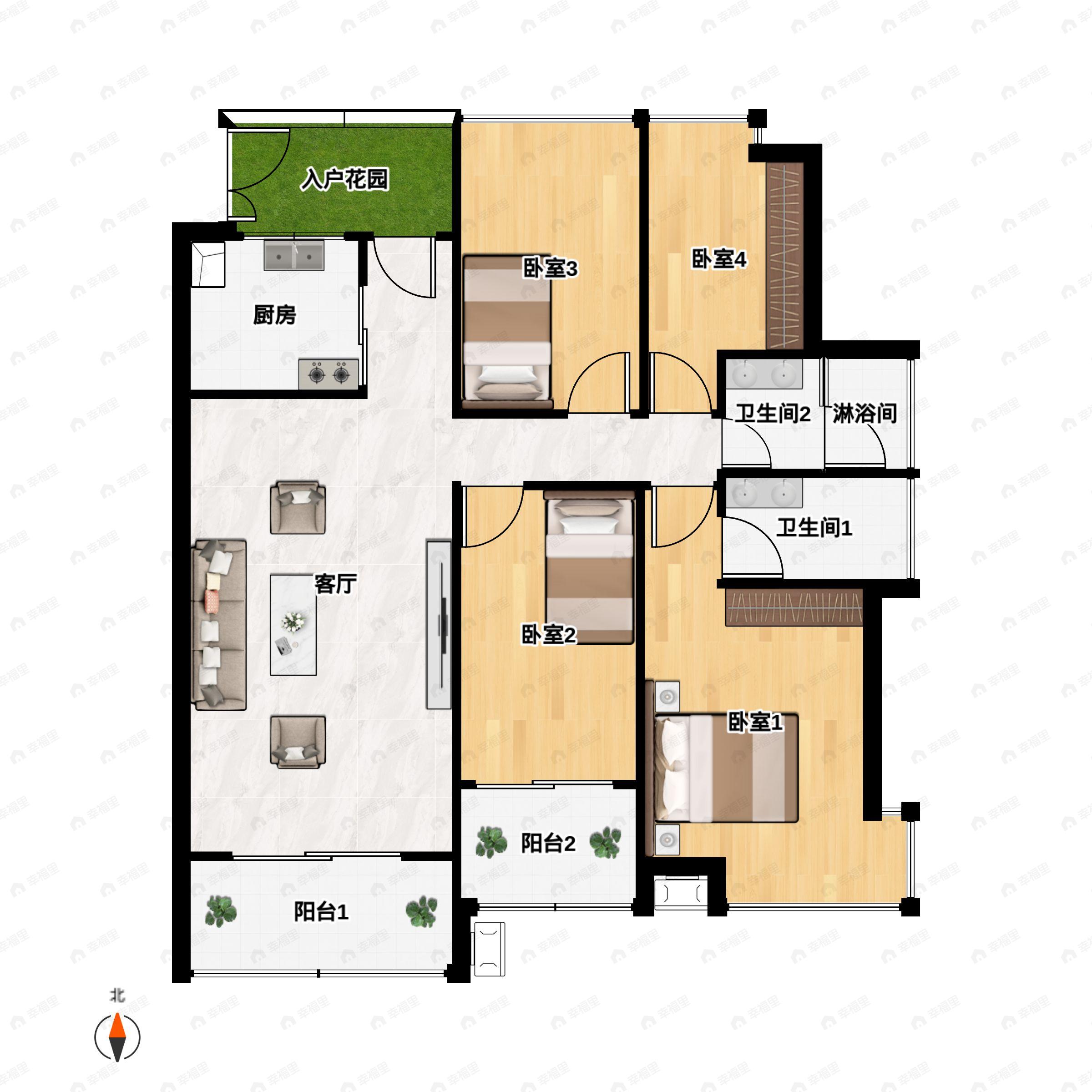 4室2厅2卫建面143平户型图