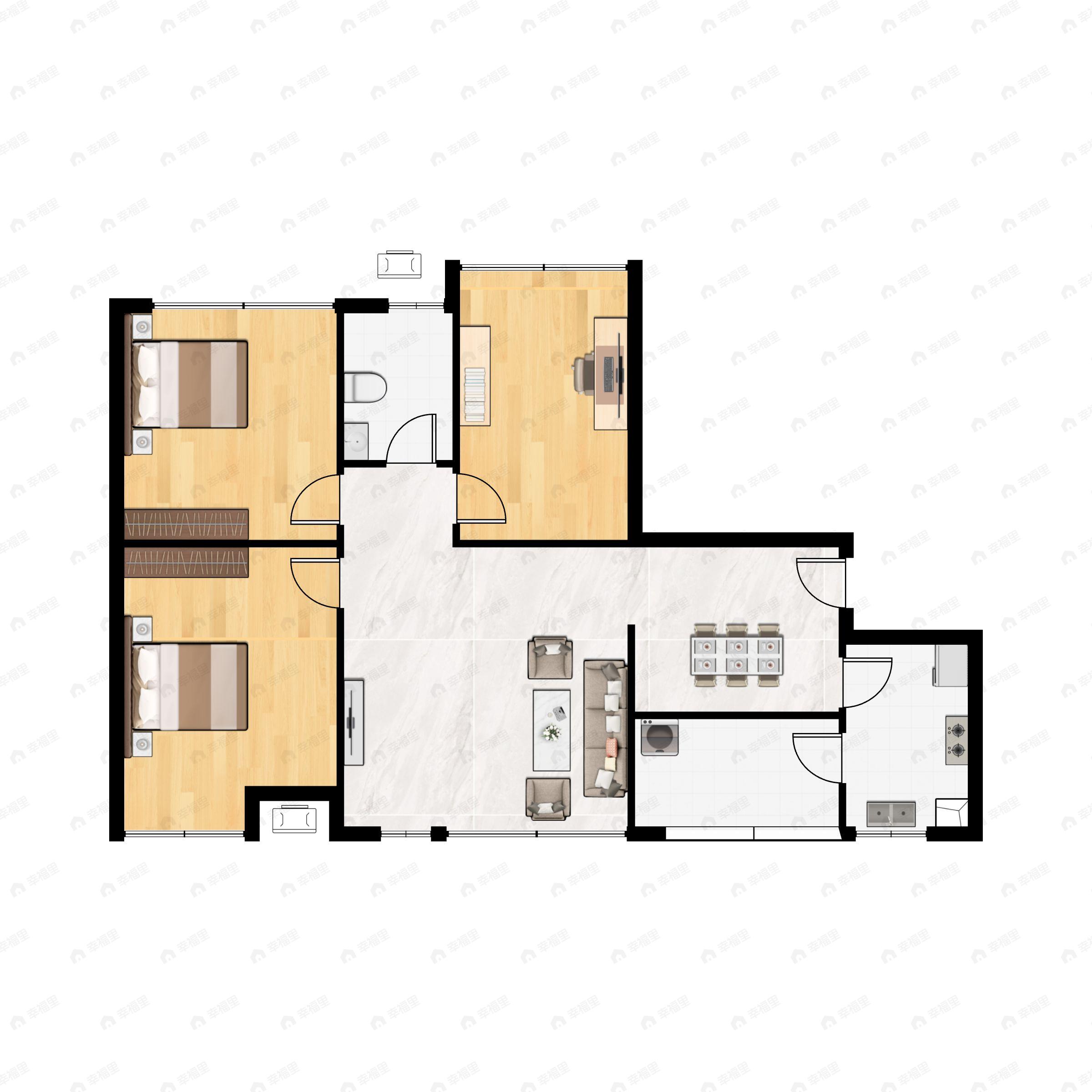 3室2厅1卫建面91平户型图