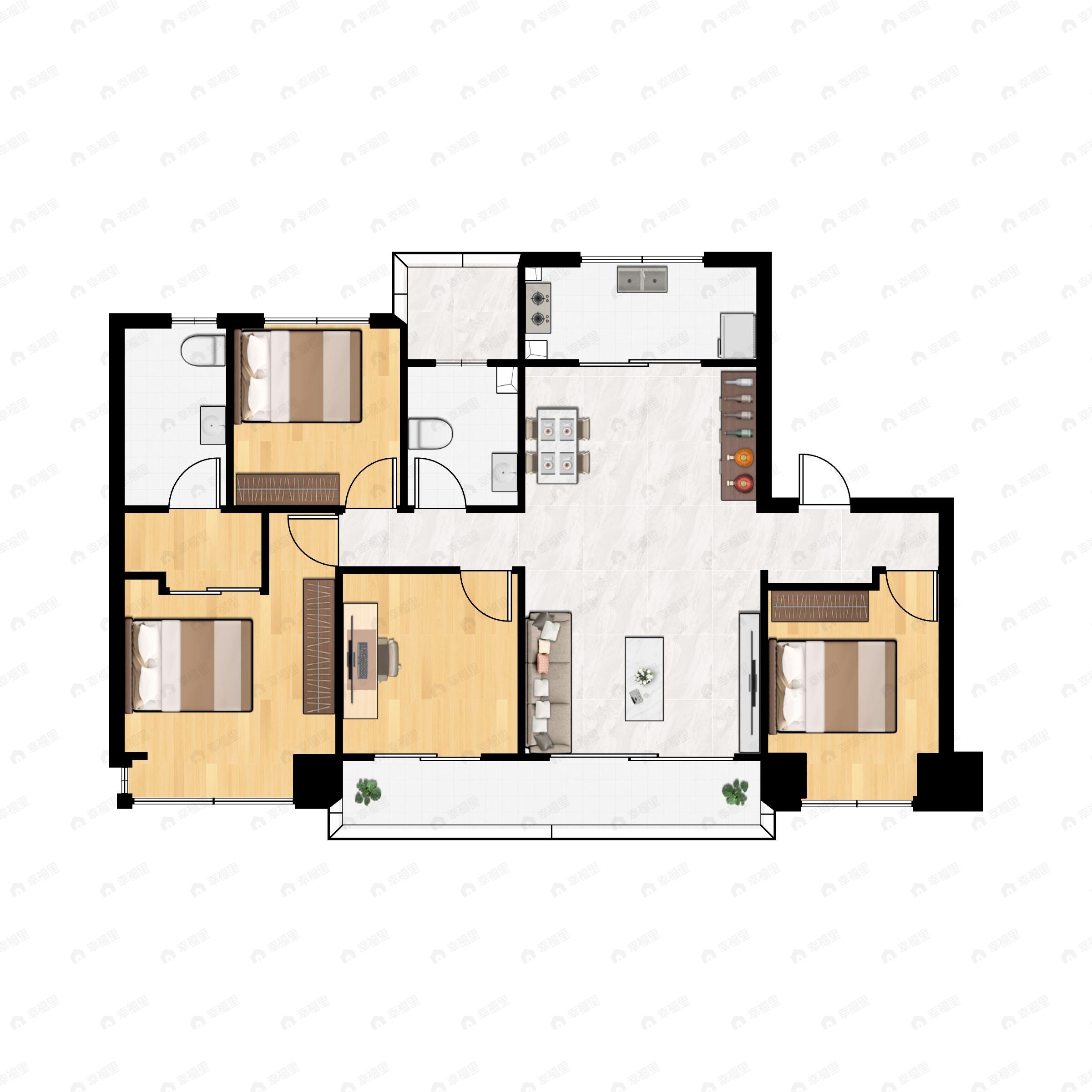 4室2厅2卫建面142平南|北户型图