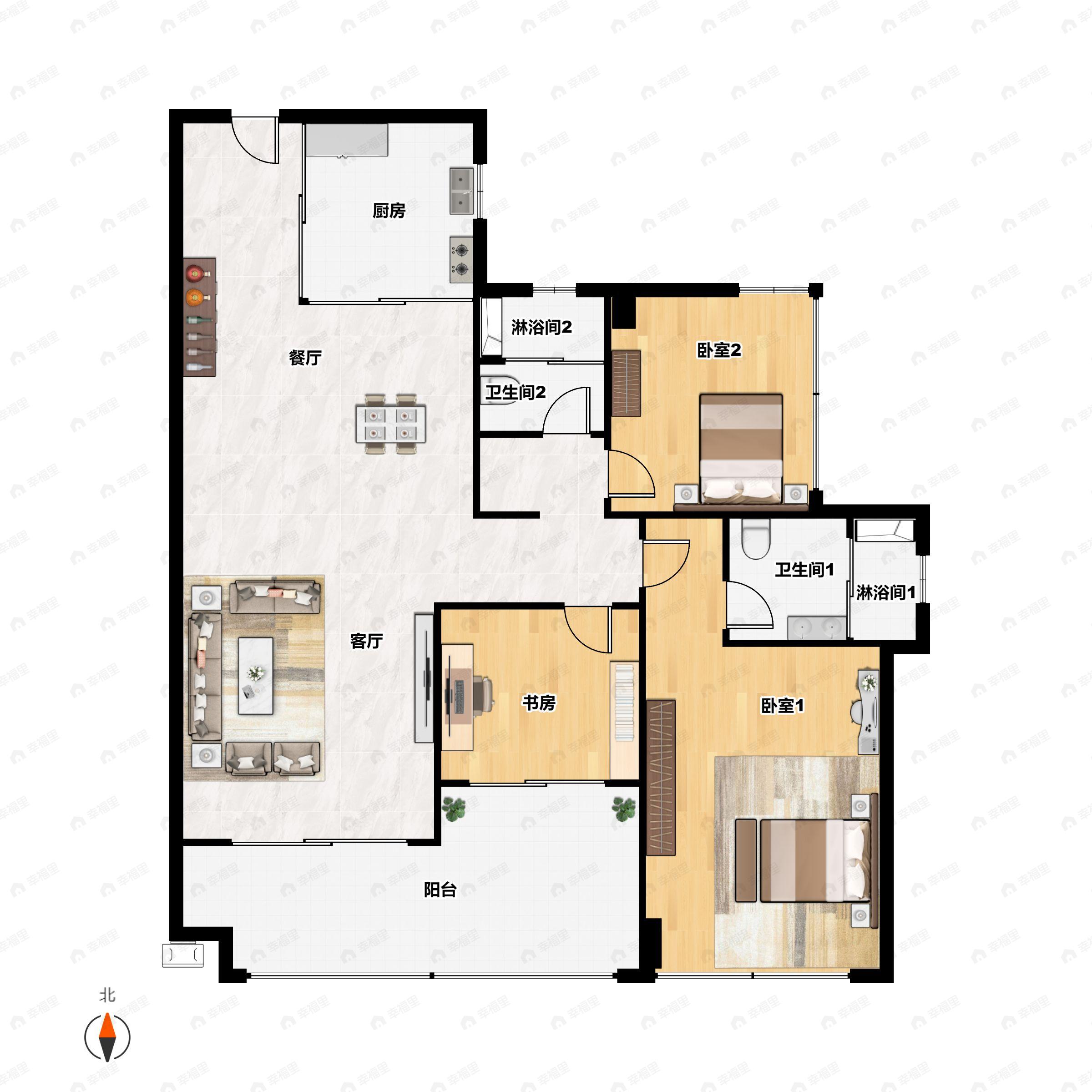 3室2厅2卫建面99平户型图