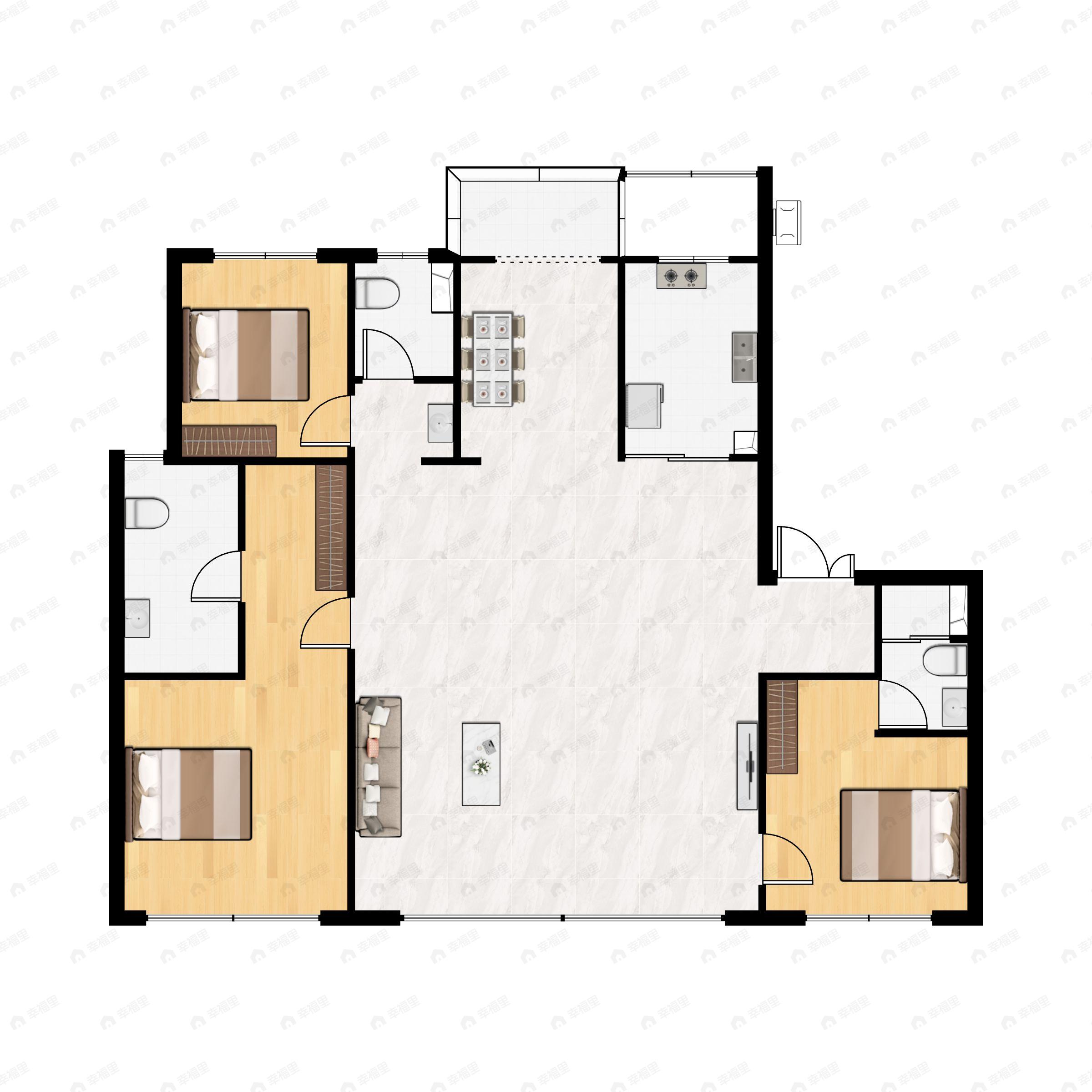 4室2厅3卫建面178m²南户型图