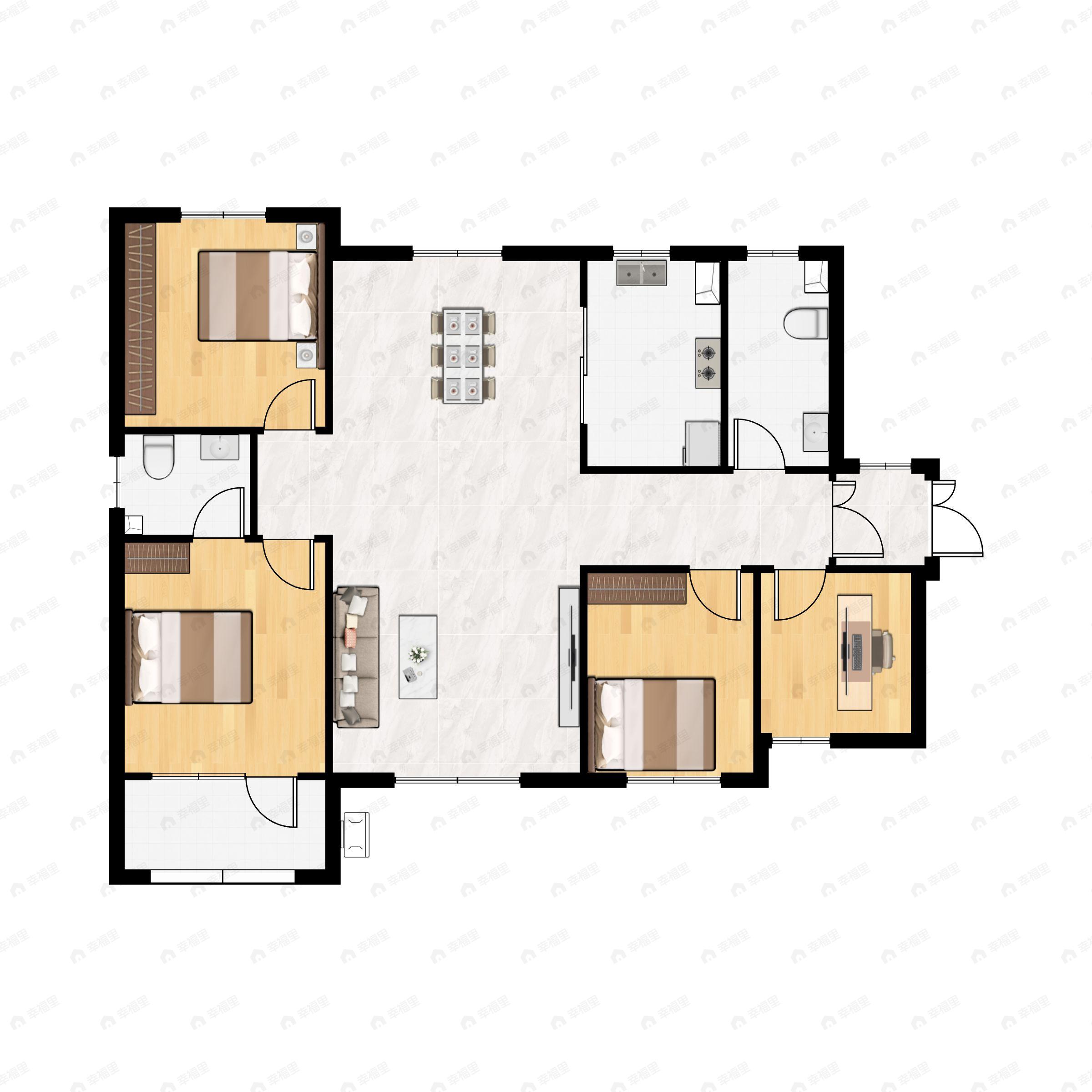 4室2厅2卫建面135平南户型图