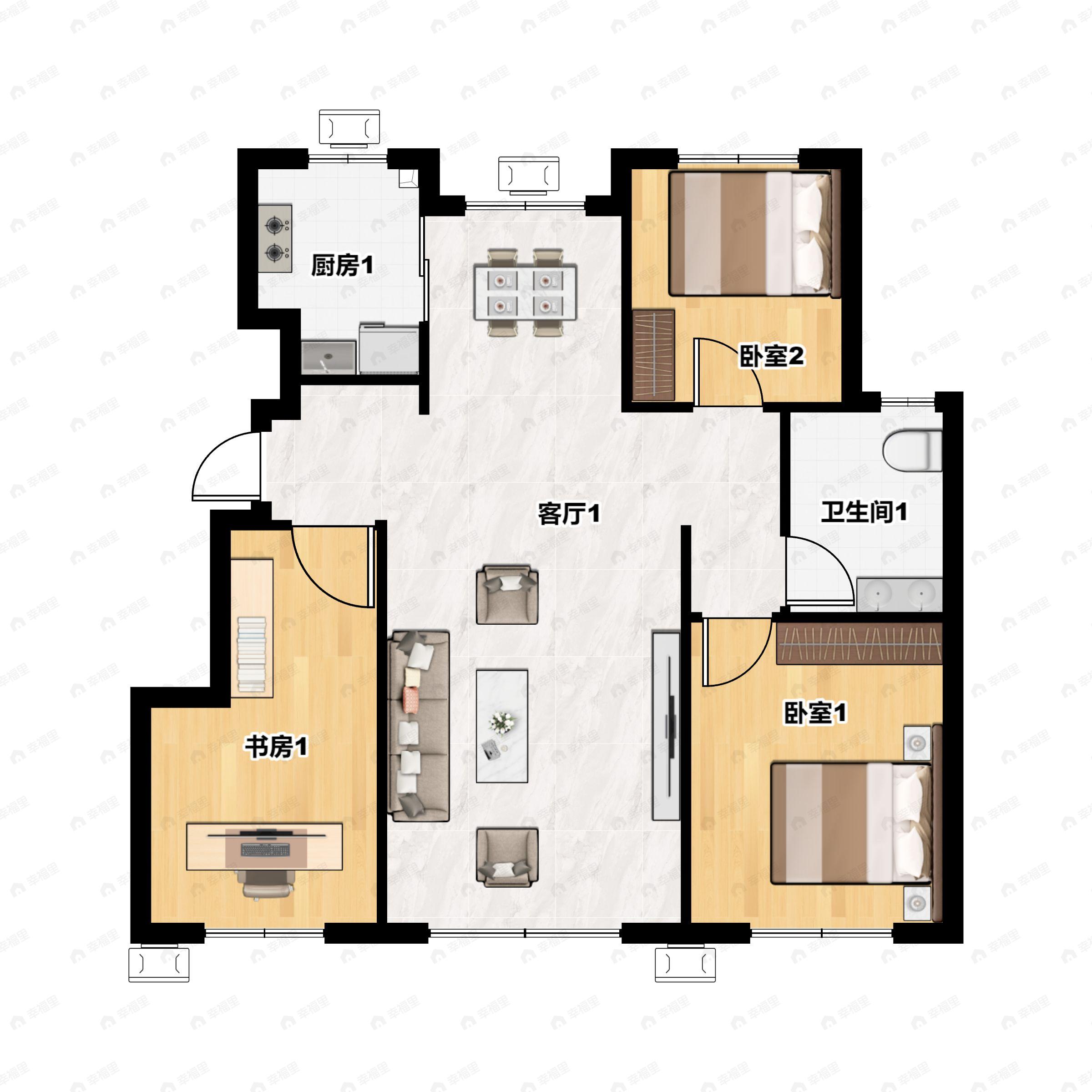 3室2厅1卫建面89平户型图