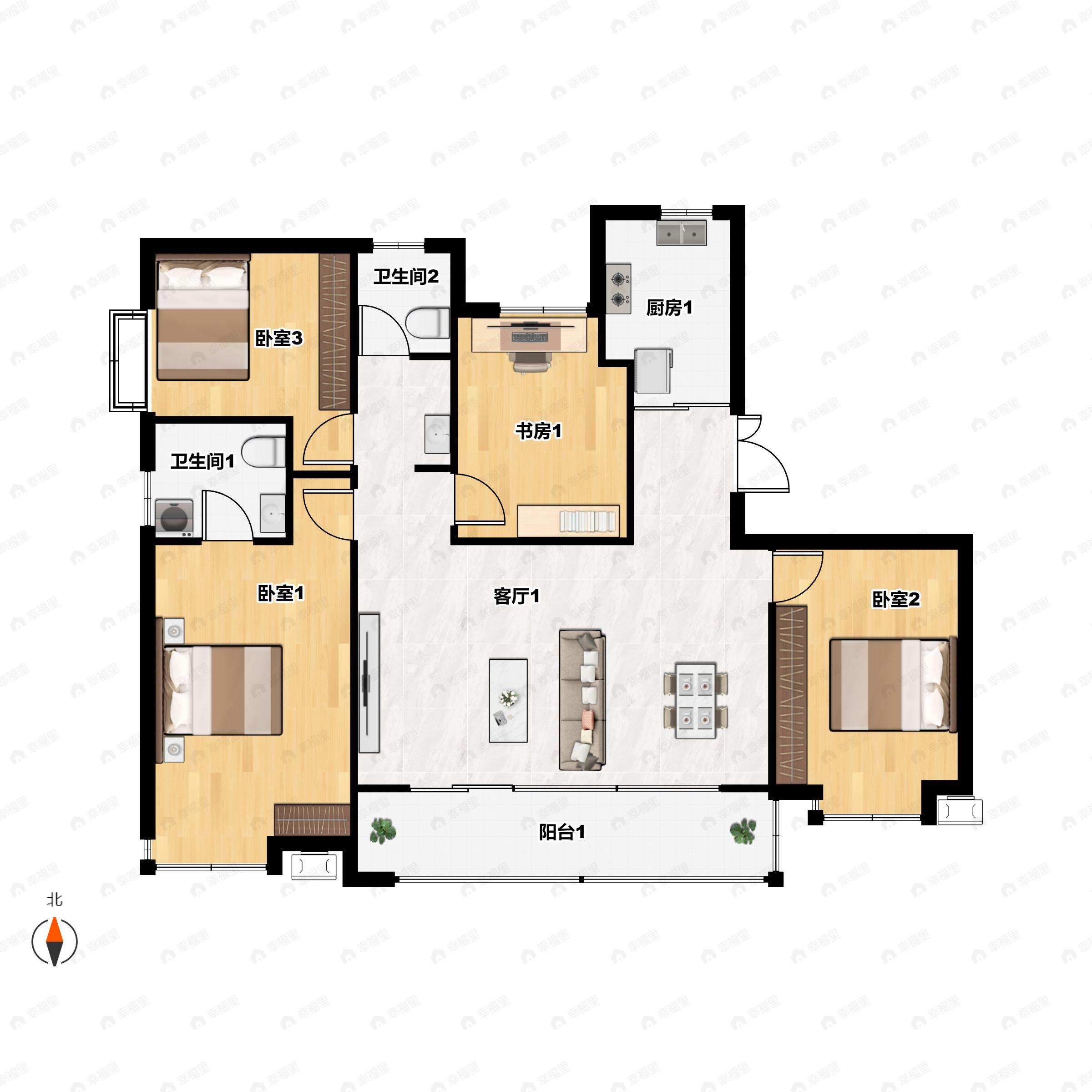 4室2厅2卫建面147平南户型图
