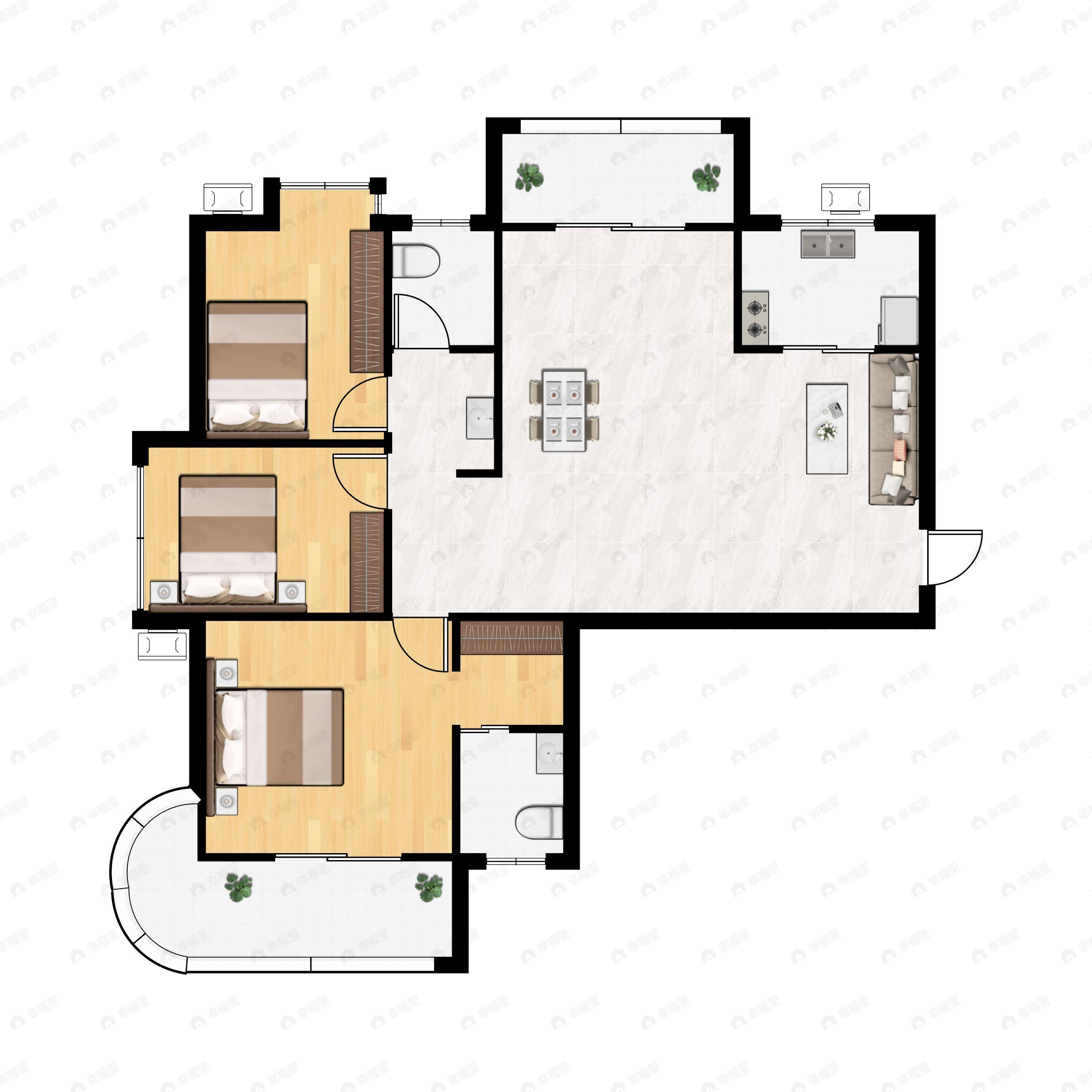 蓝郡国际3室2厅2卫户型图