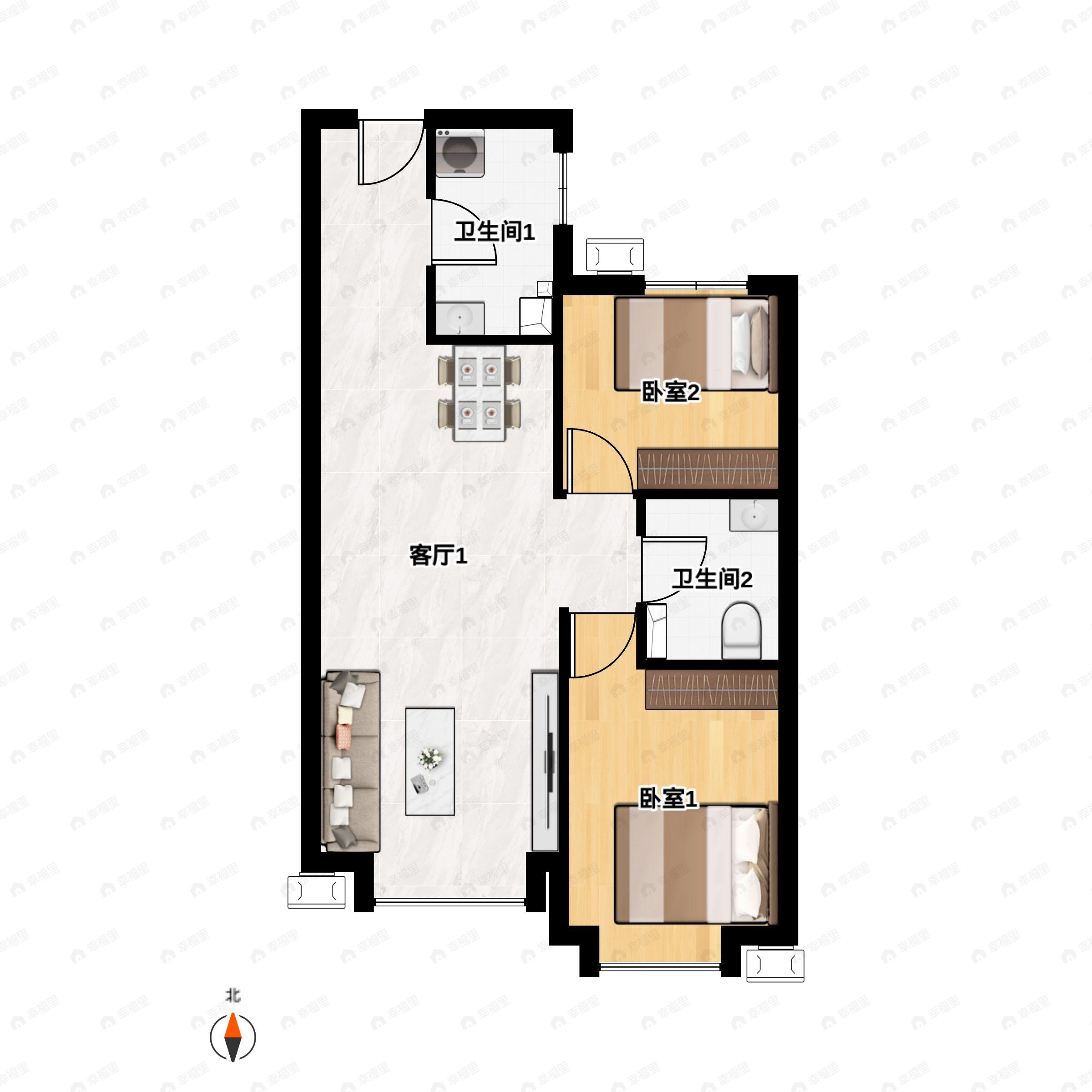 城投华润-凯旋门2室2厅1卫户型图