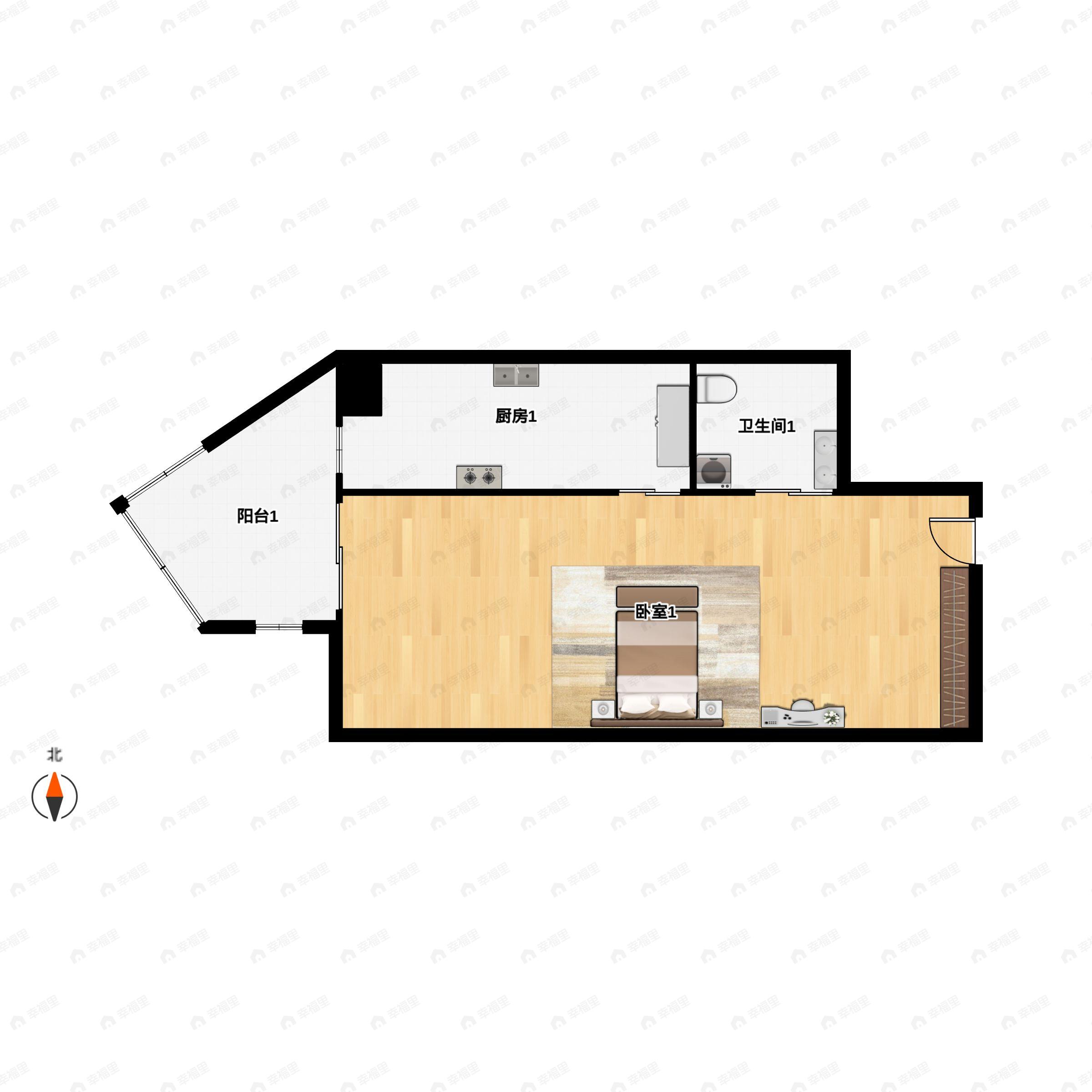 1室1厅1卫建面66m²西户型图