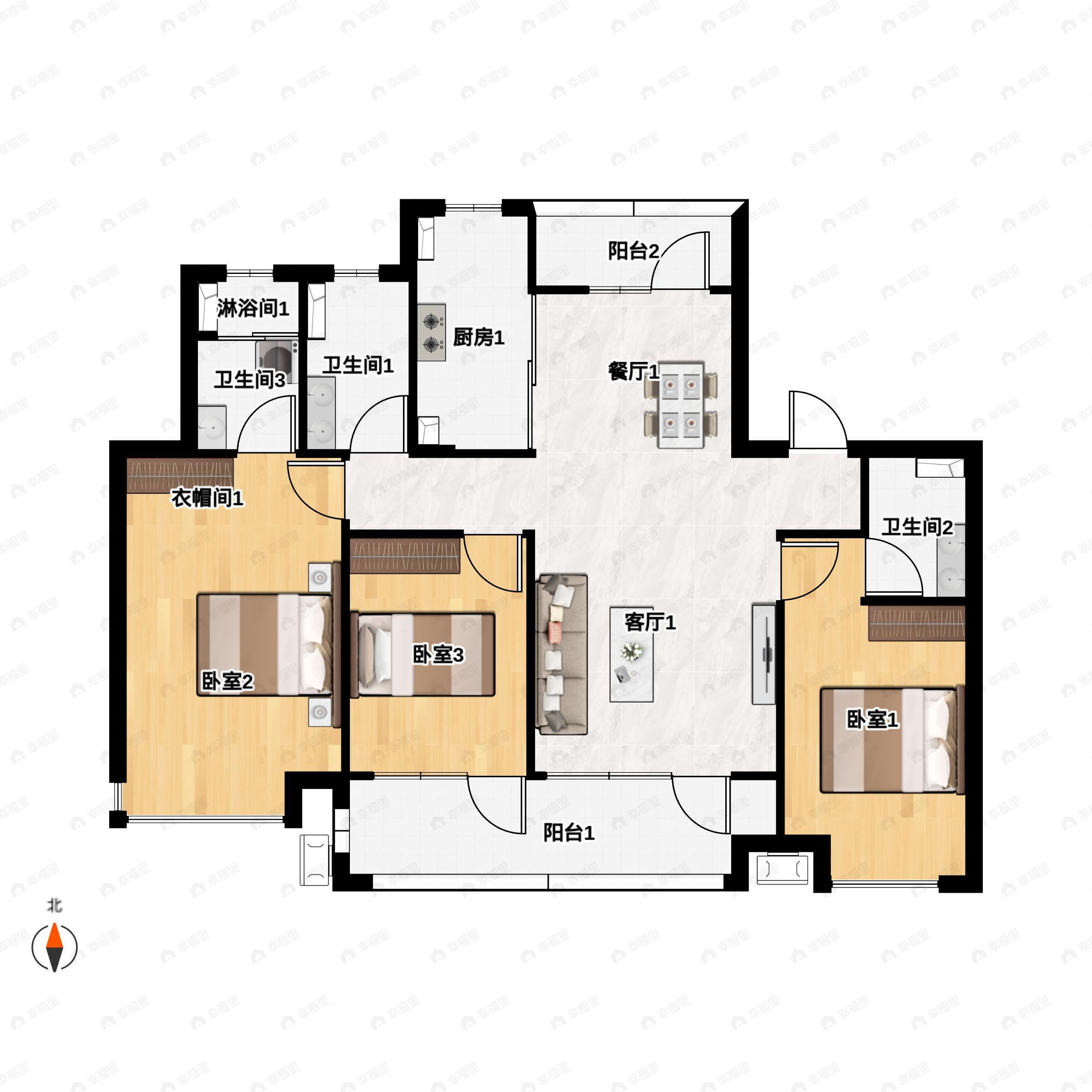 青岛院子3室2厅3卫户型图
