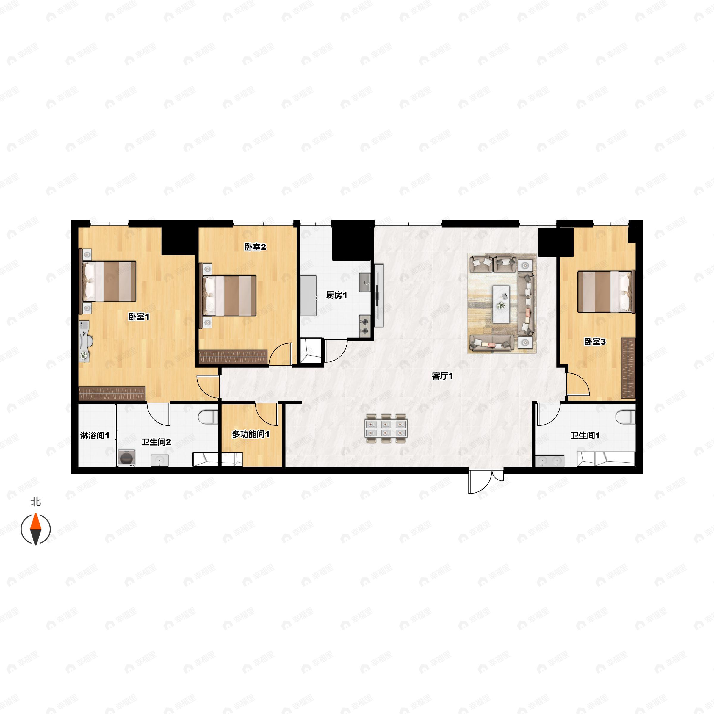3室2厅2卫建面195平北户型图