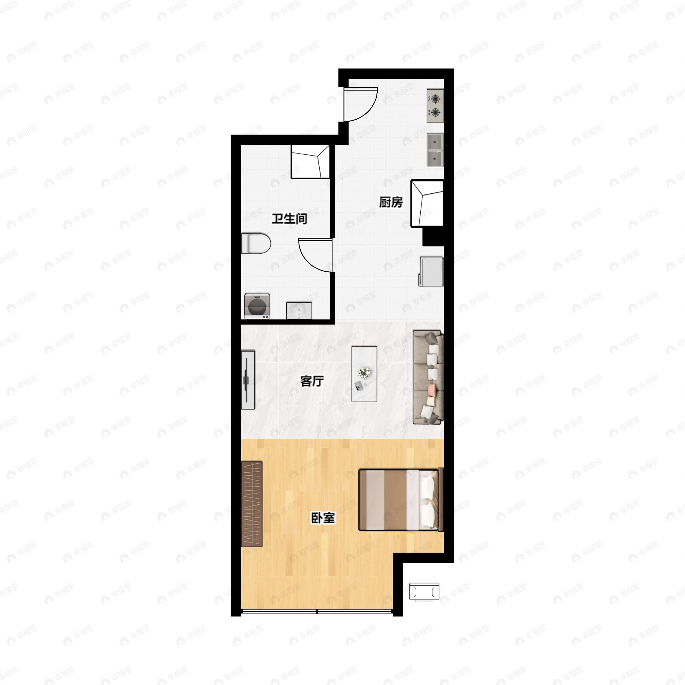 1室1厅1卫建面50平户型图