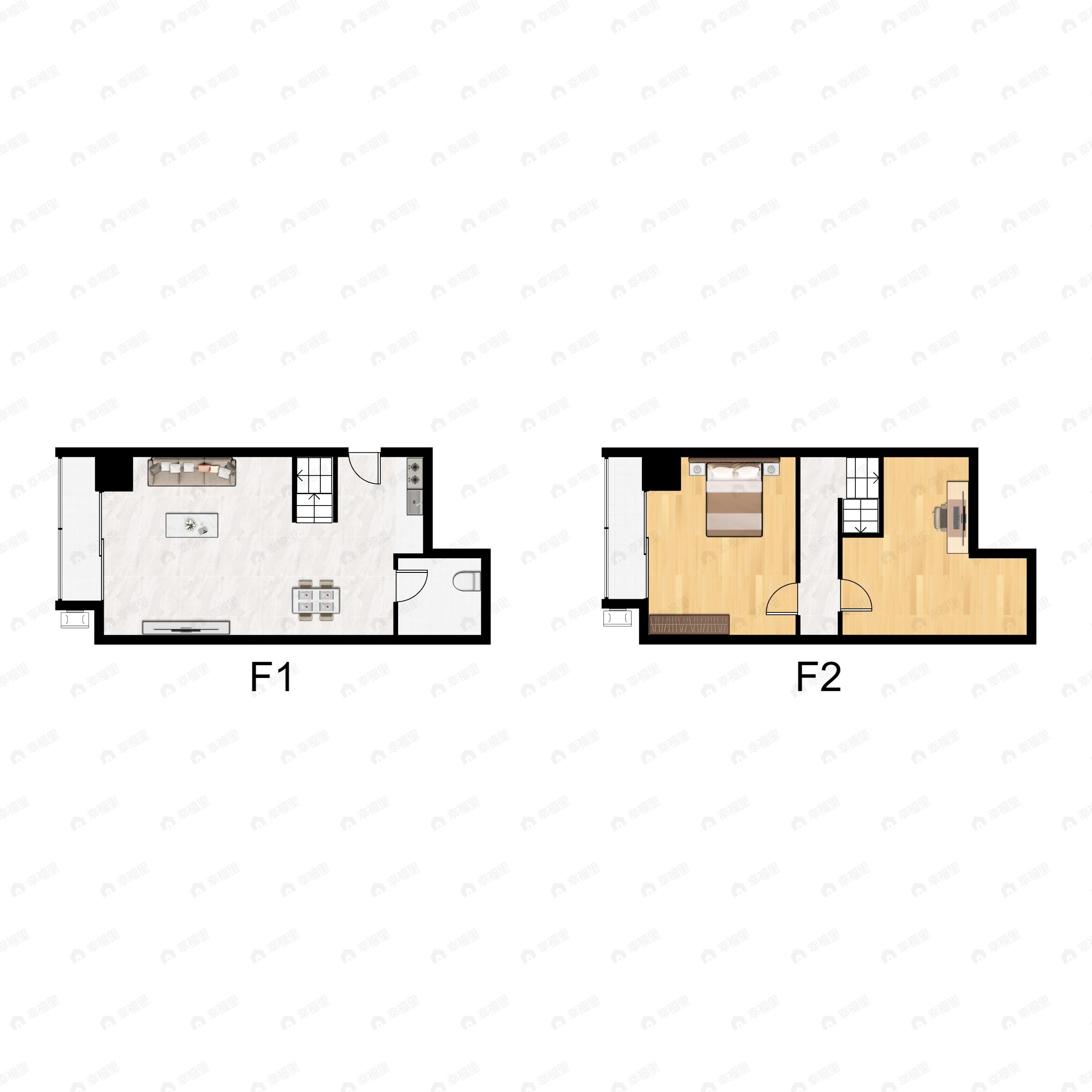1室1厅1卫建面50m²西户型图
