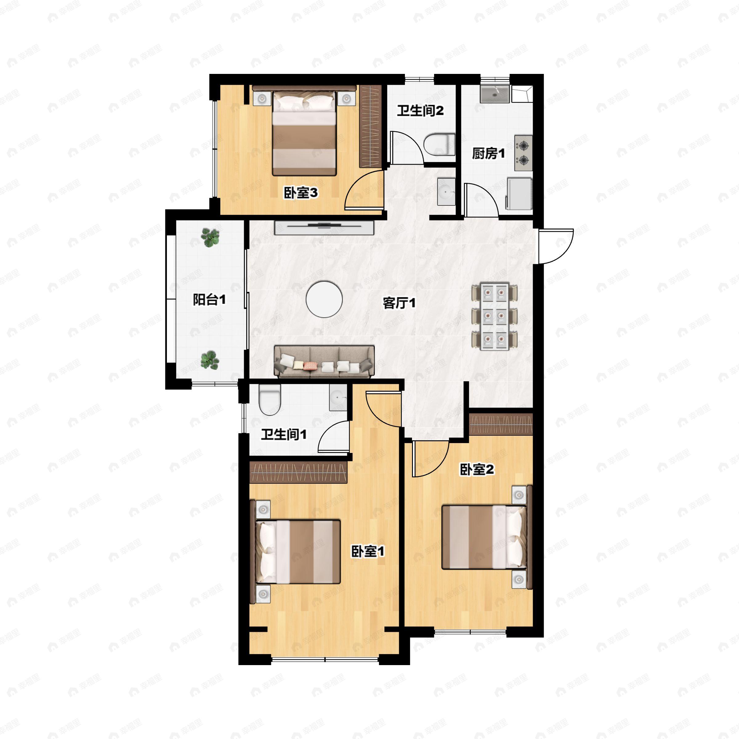 3室2厅2卫建面126平户型图