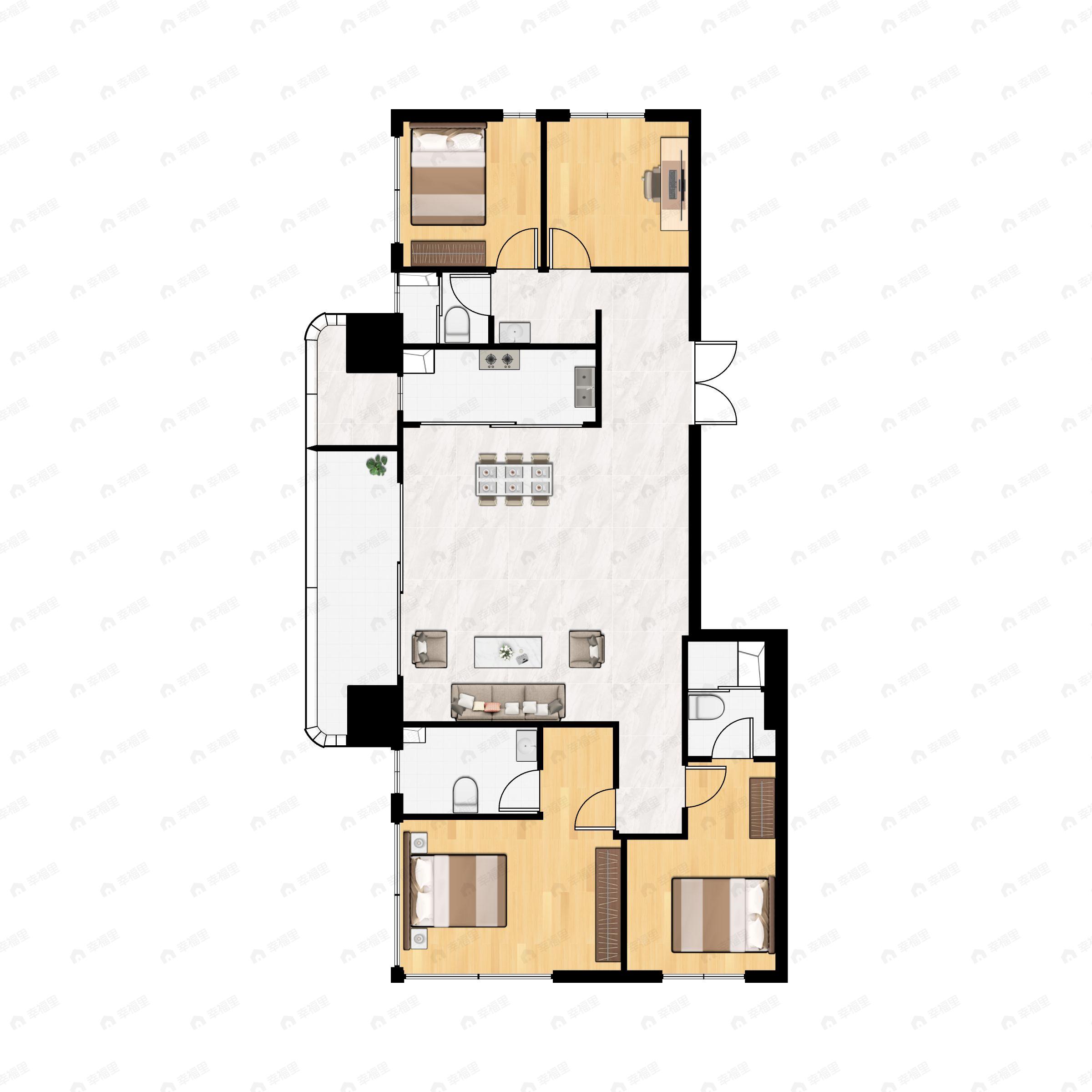 4室2厅3卫建面270平南|北户型图