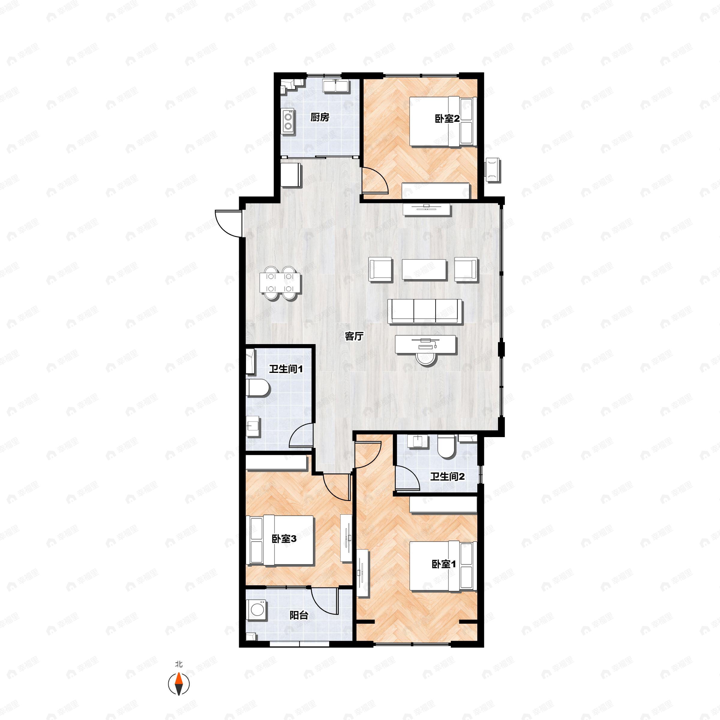 3室2厅2卫建面134平户型图