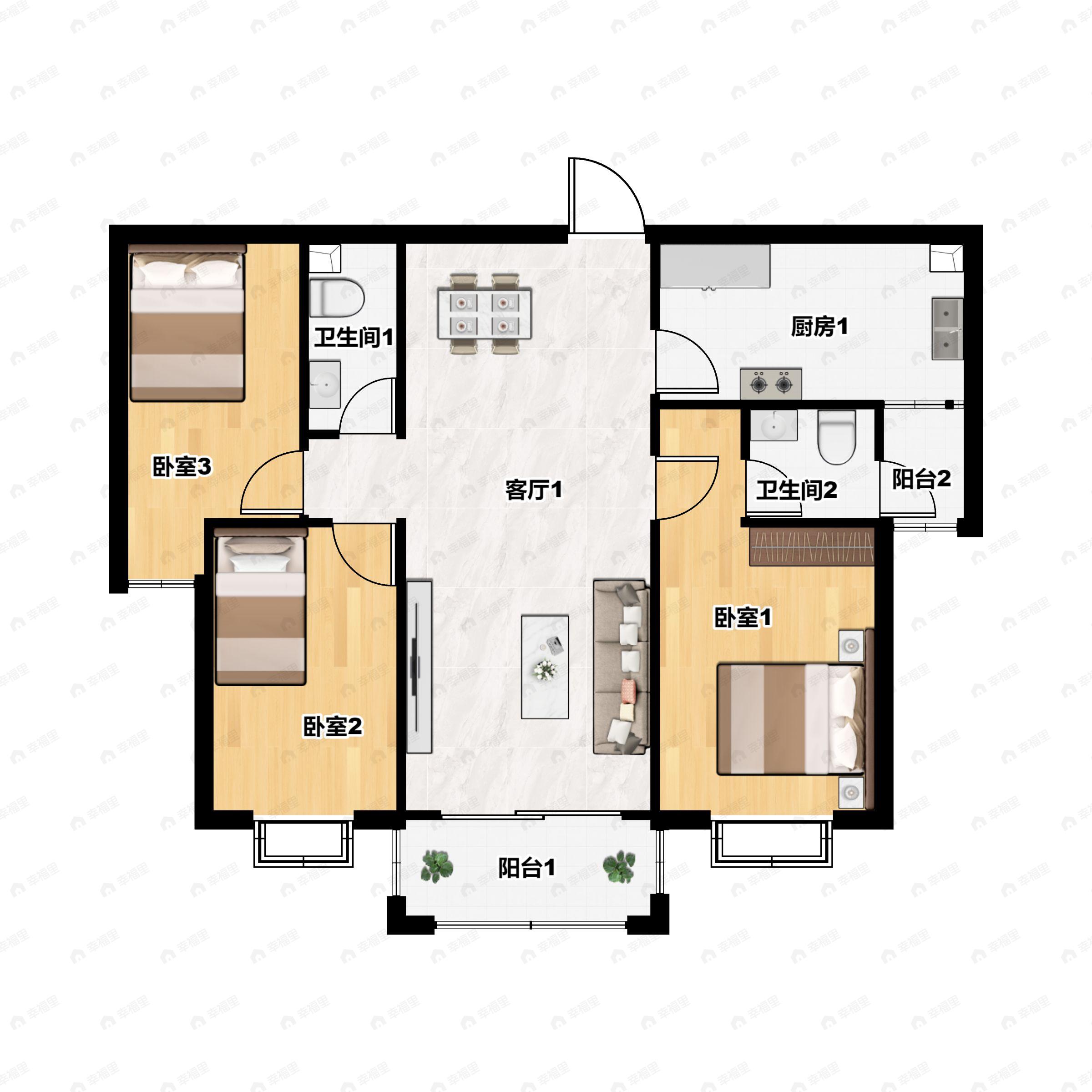 3室2厅2卫建面133平户型图