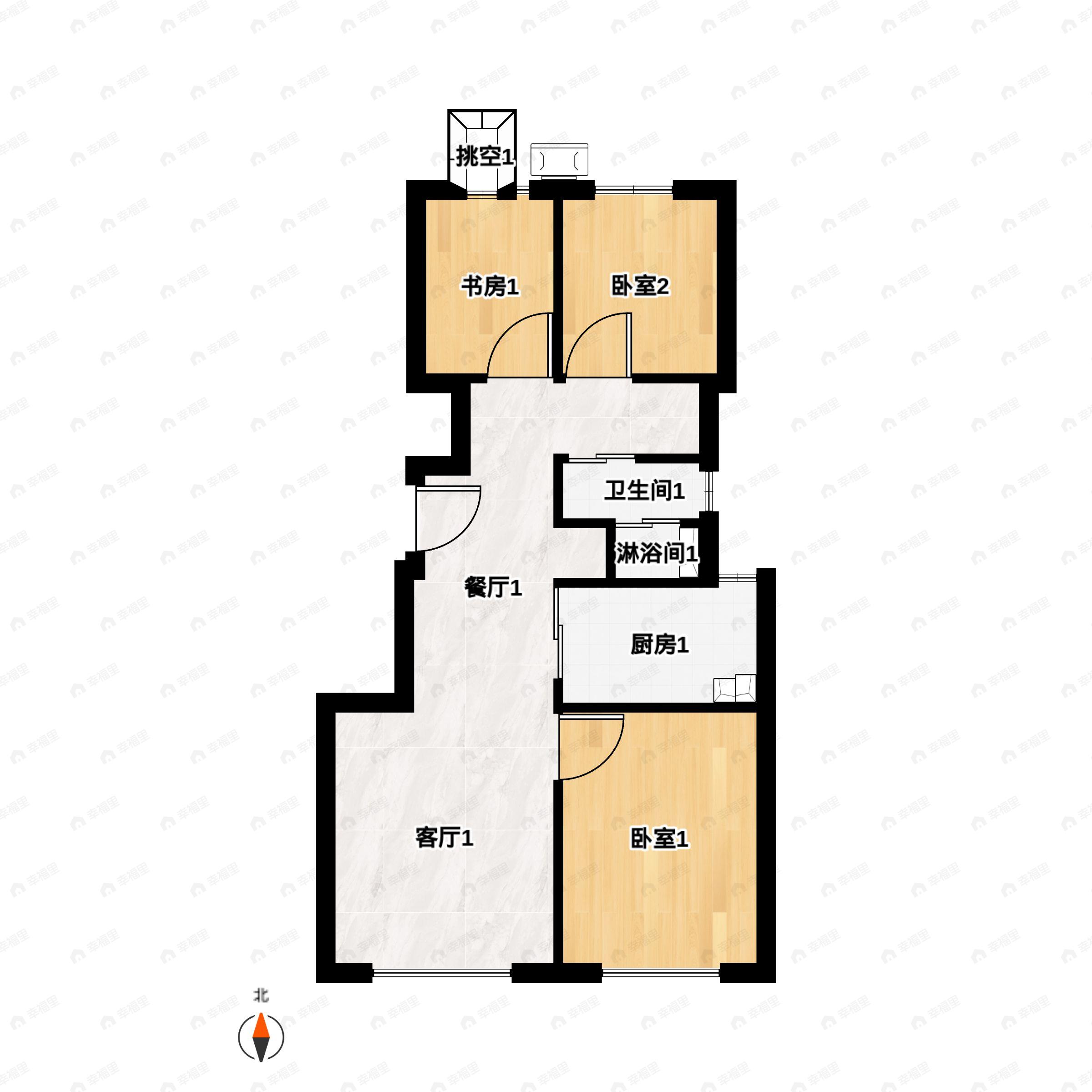3室2厅1卫建面78平户型图