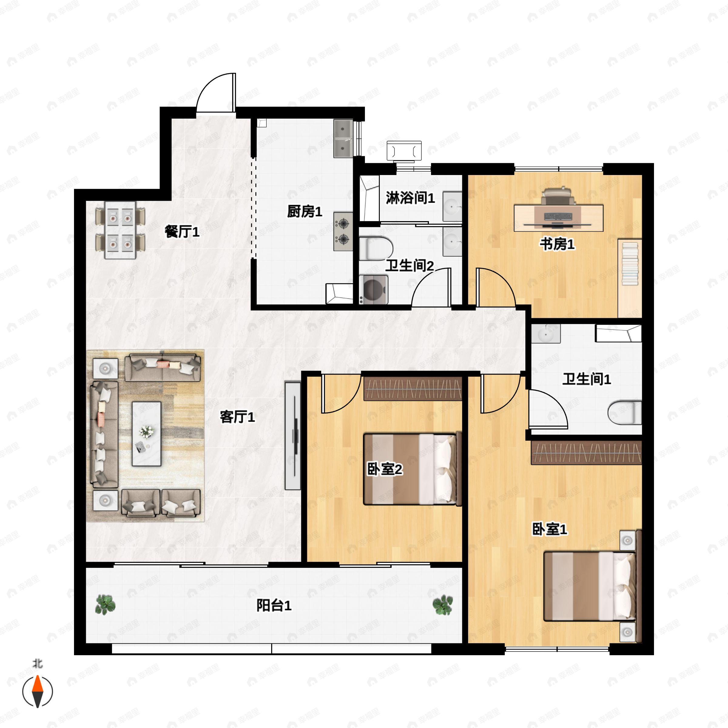 3室2厅2卫建面115平户型图