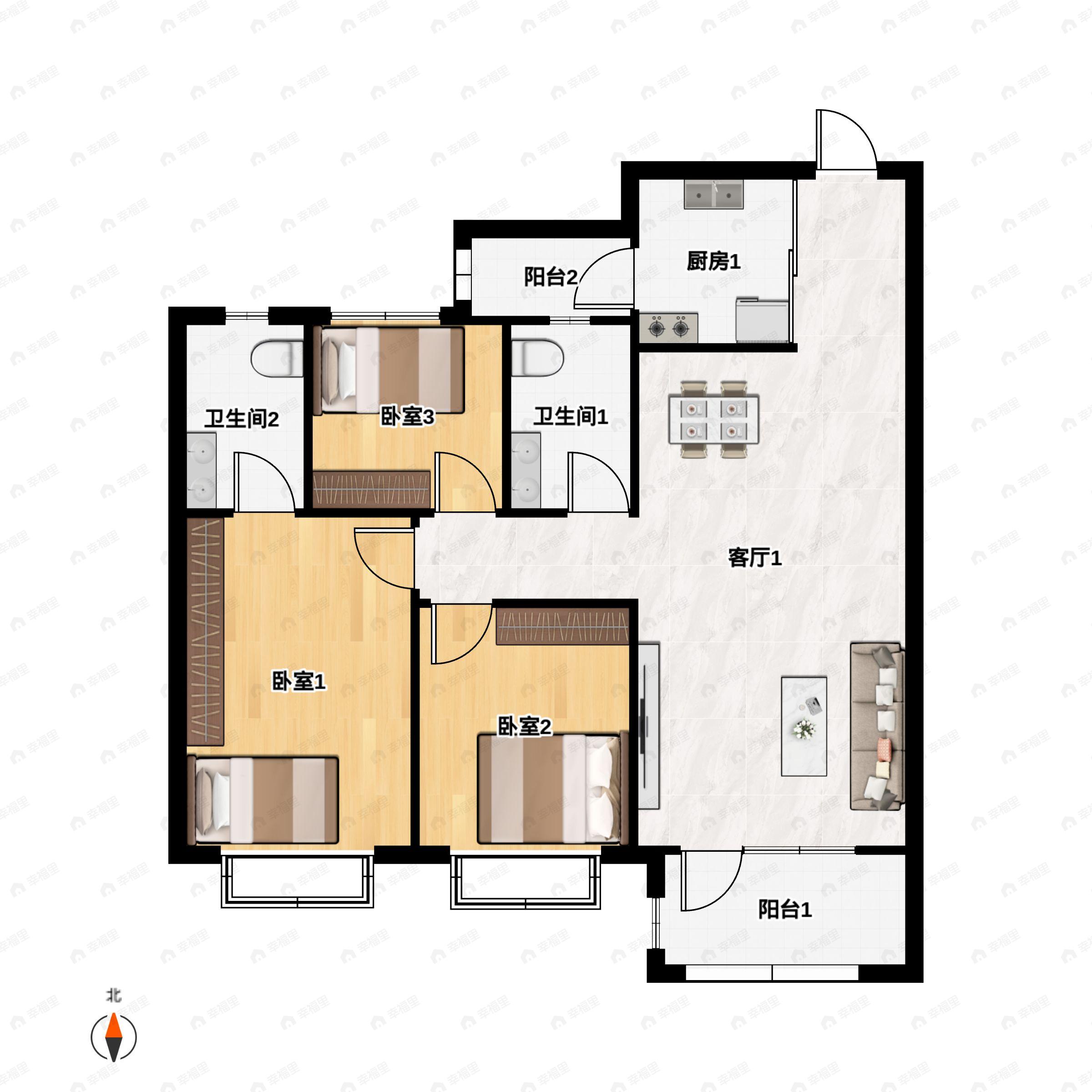 3室2厅2卫建面117平户型图