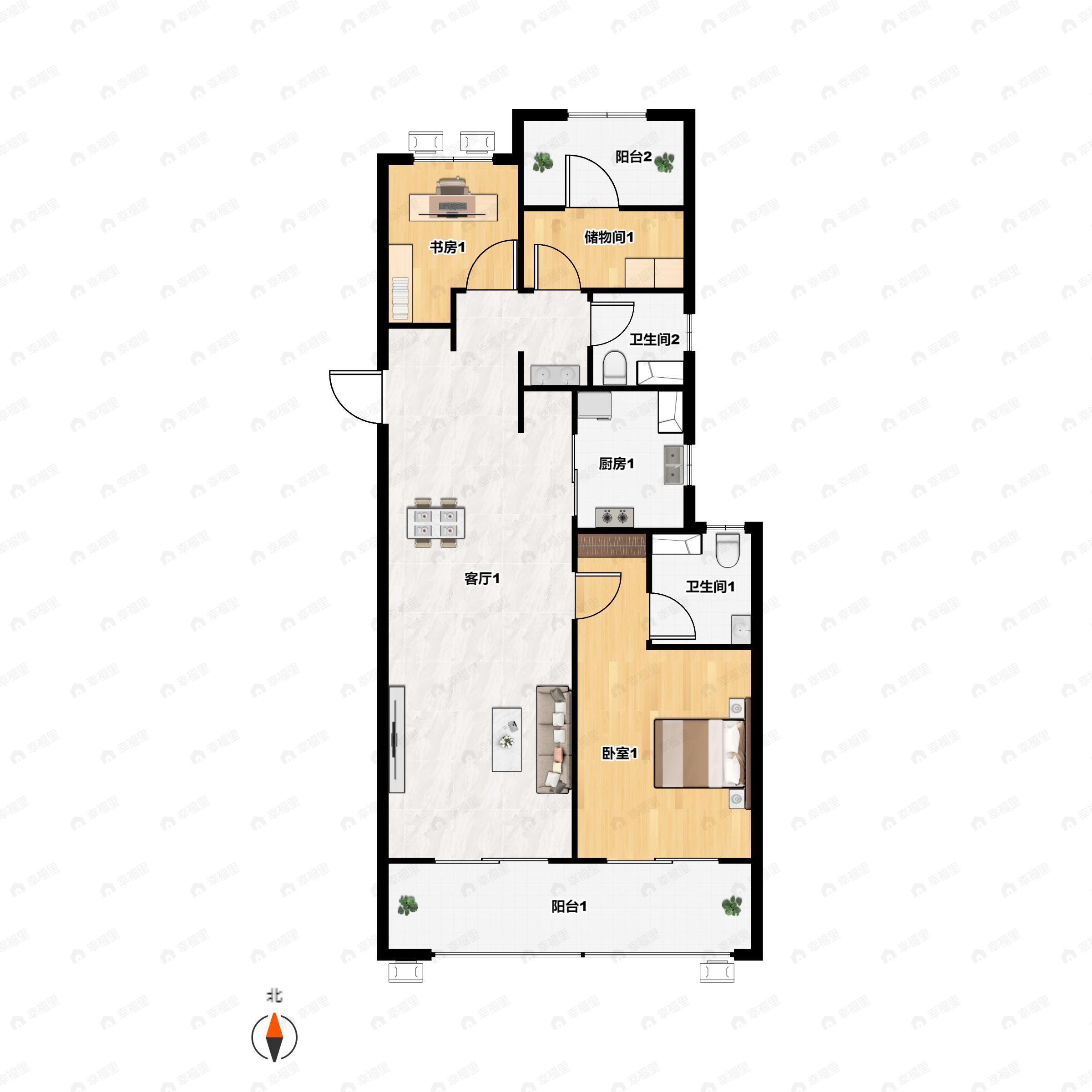 2室2厅2卫建面110平户型图