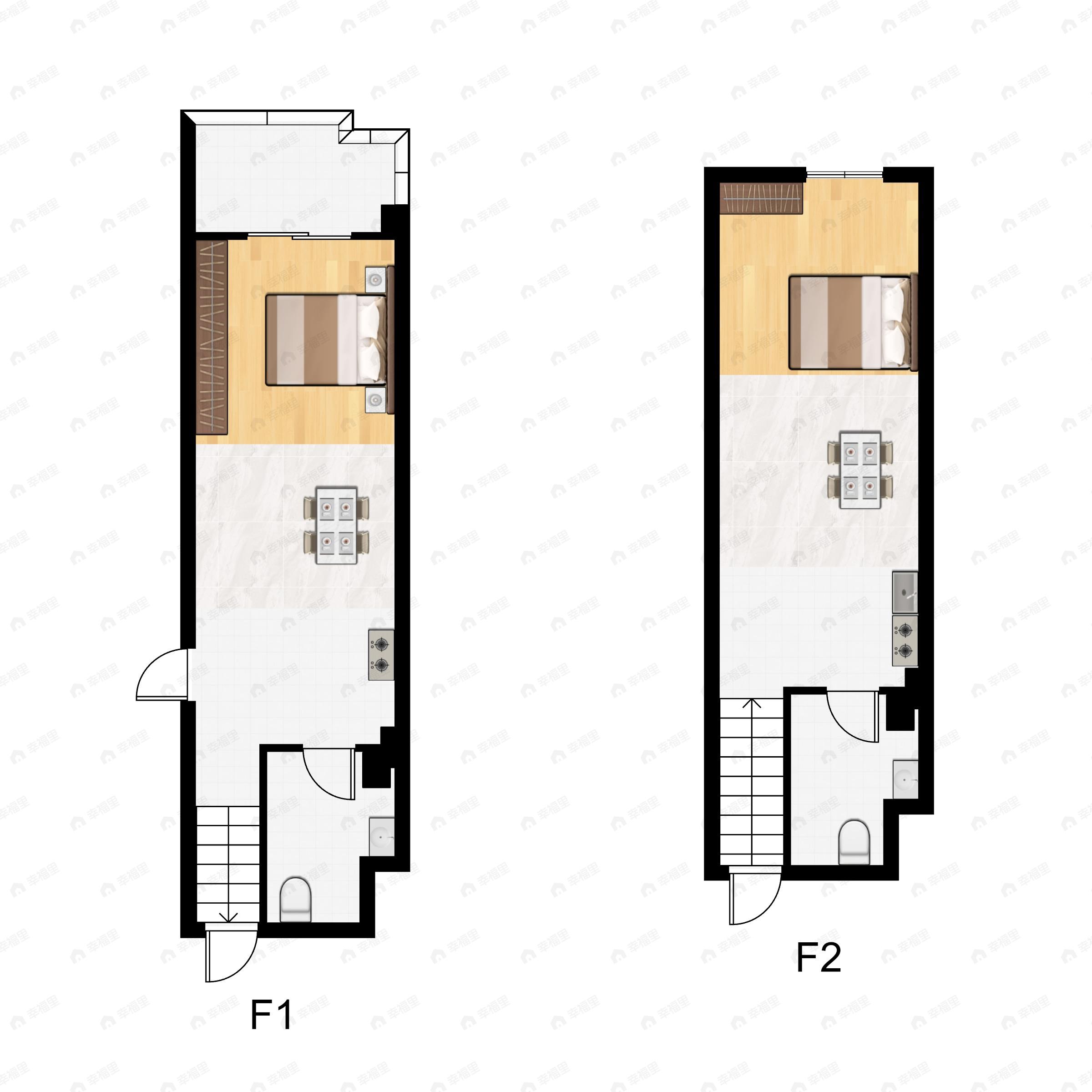 2室2厅2卫建面44平南|北户型图