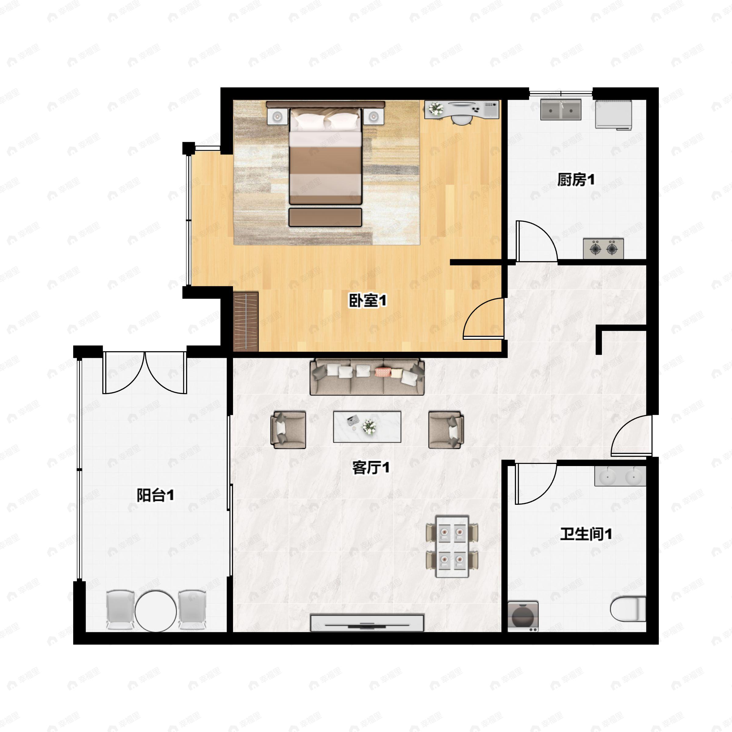 1室1厅1卫建面51平西户型图