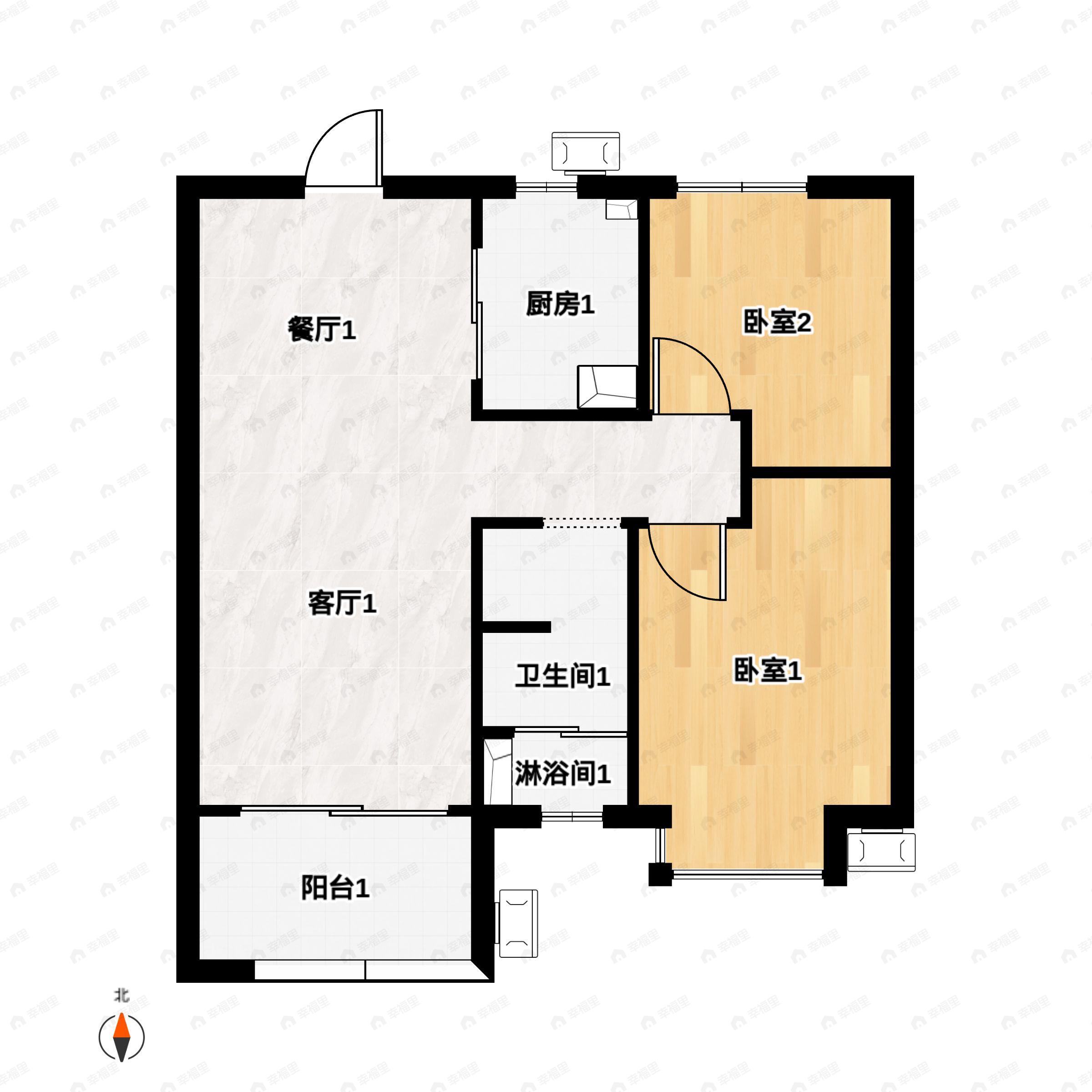 2室2厅1卫建面82平户型图