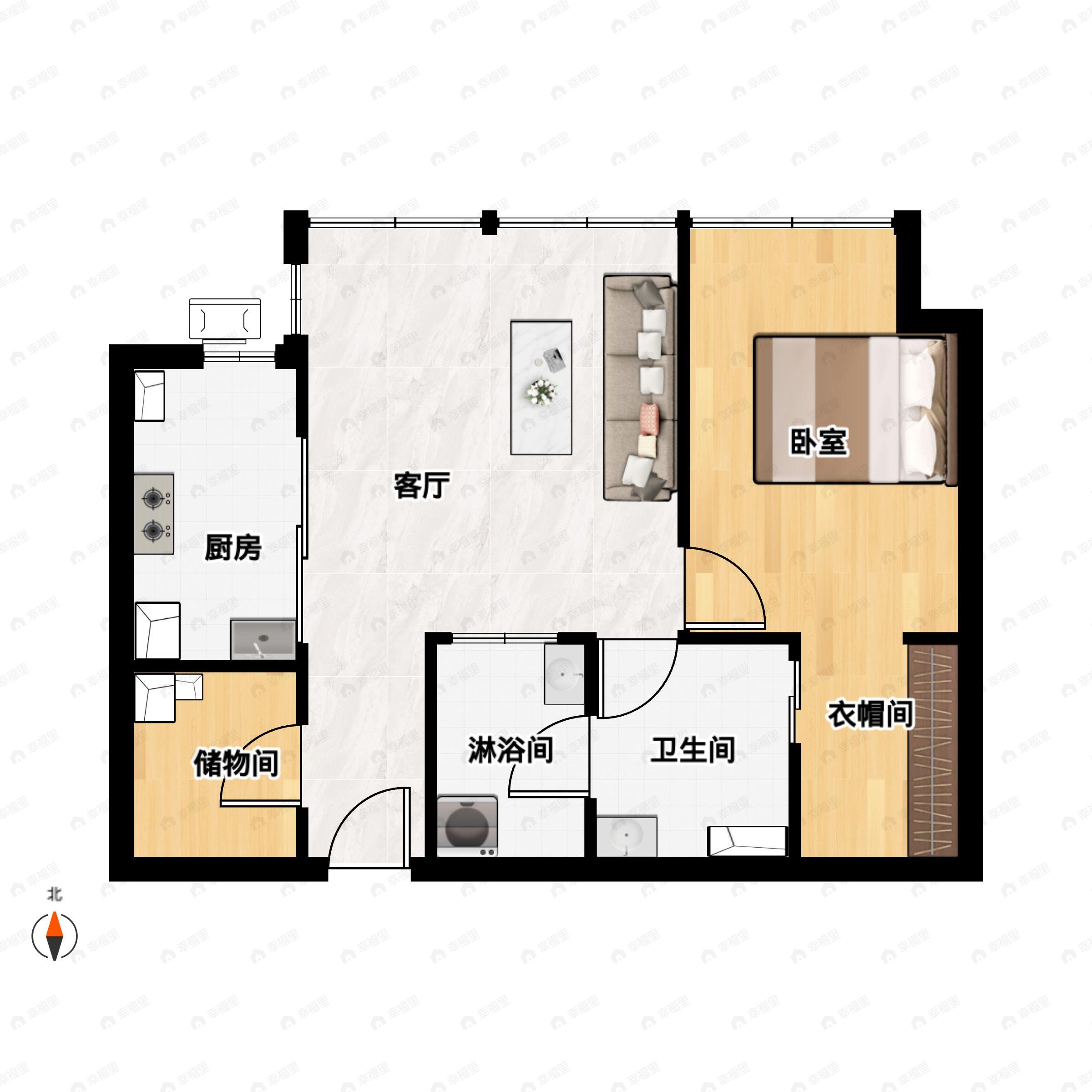 1室2厅1卫建面91平户型图