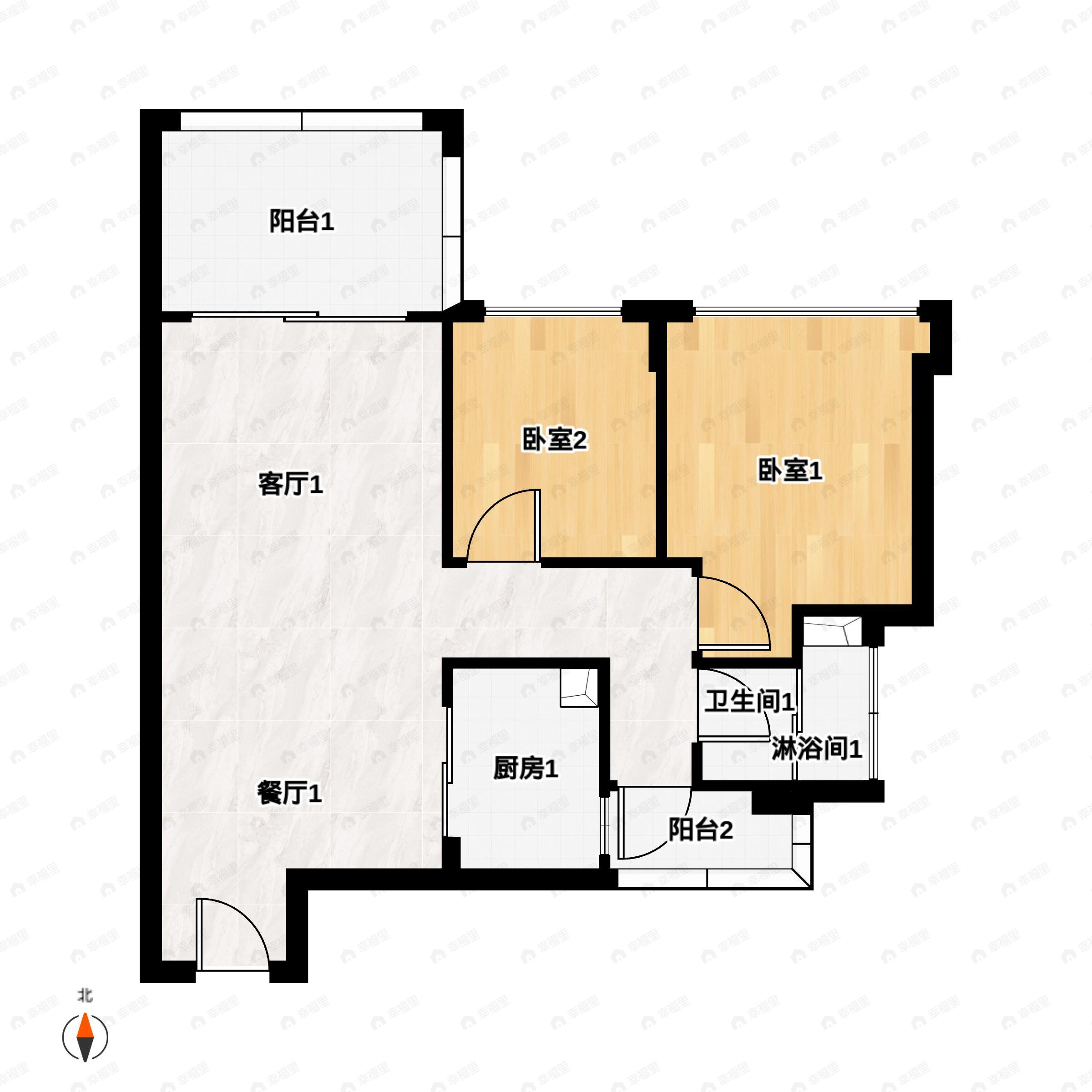 2室2厅1卫建面75平户型图
