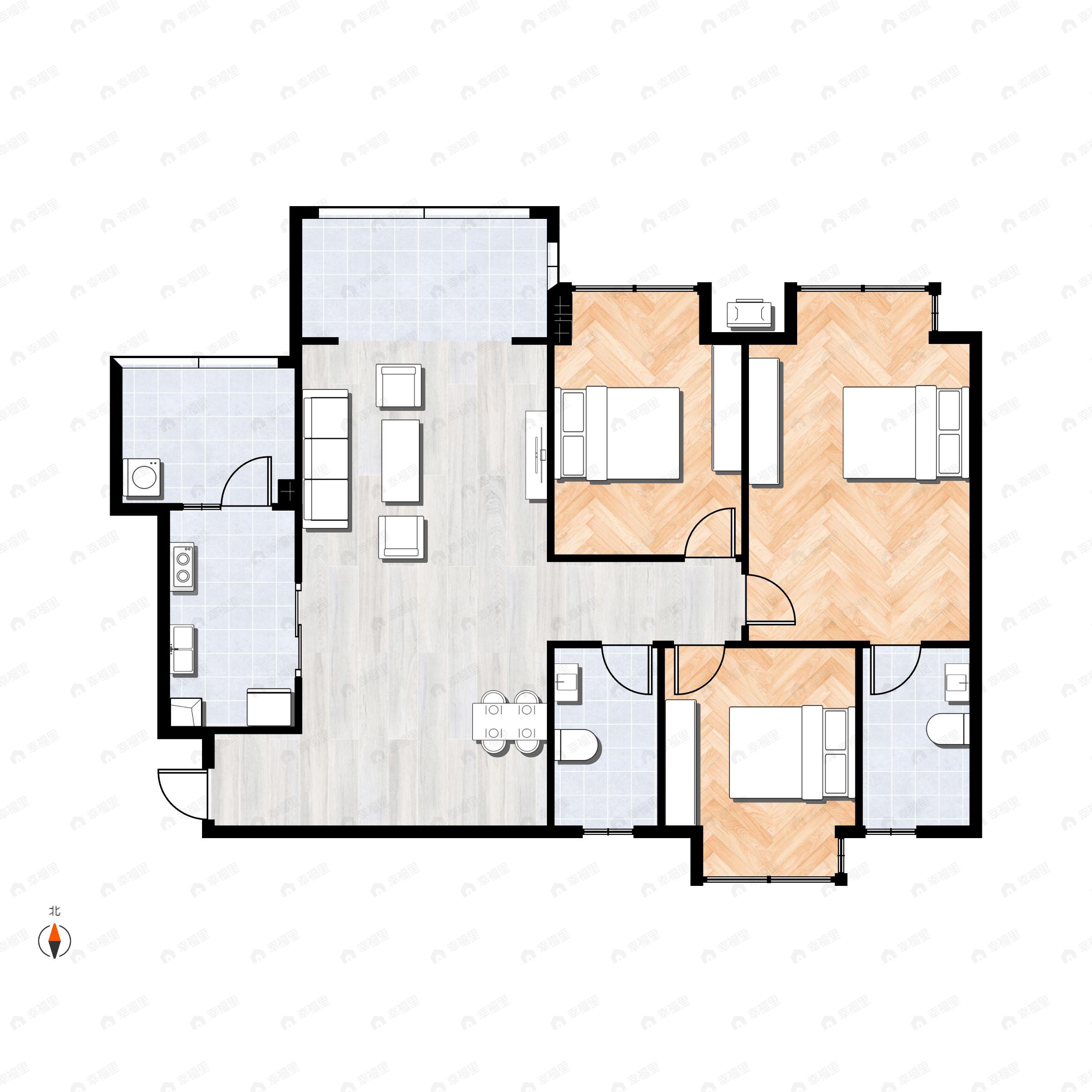 3室2厅2卫建面109平西南户型图
