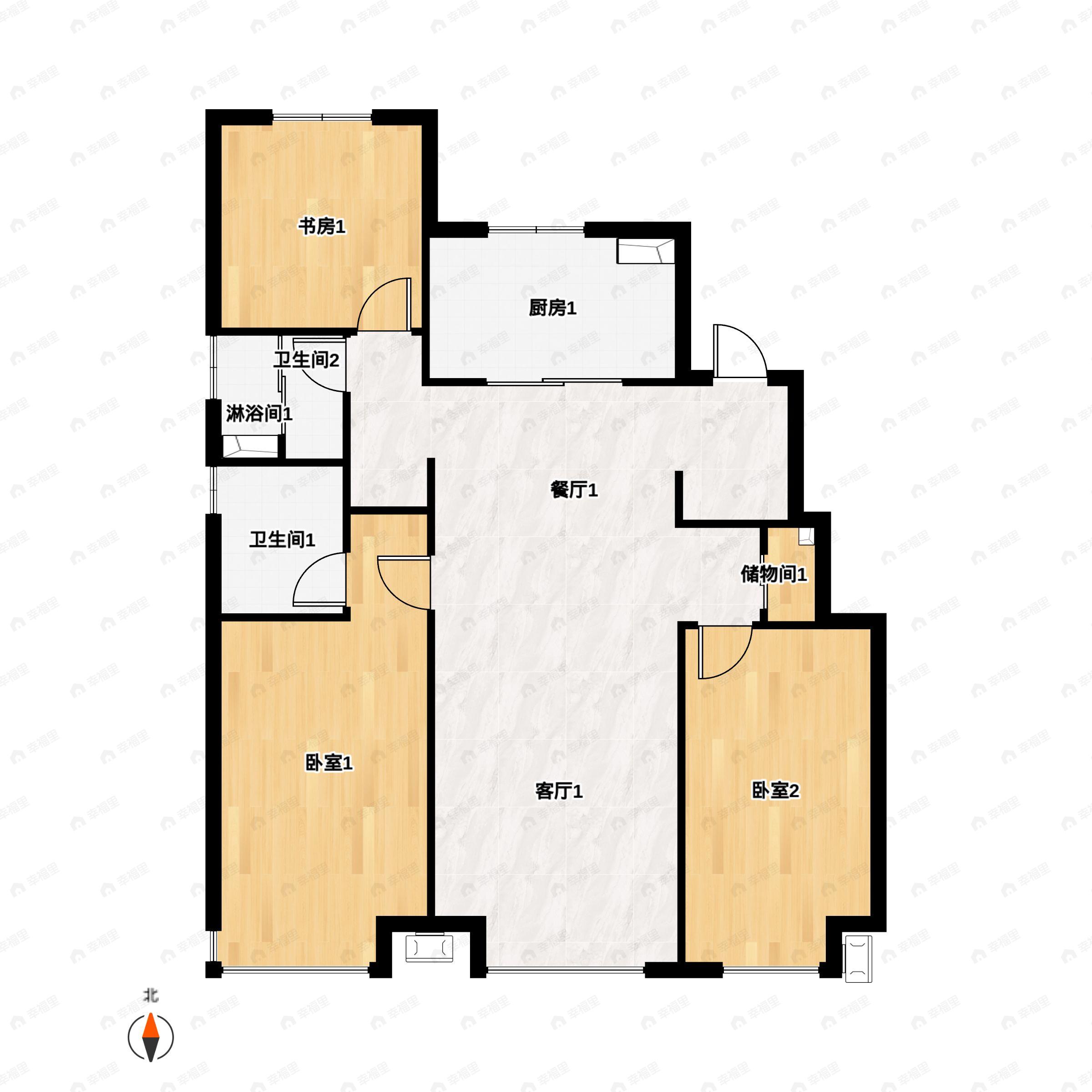 3室2厅2卫建面117平南|北户型图