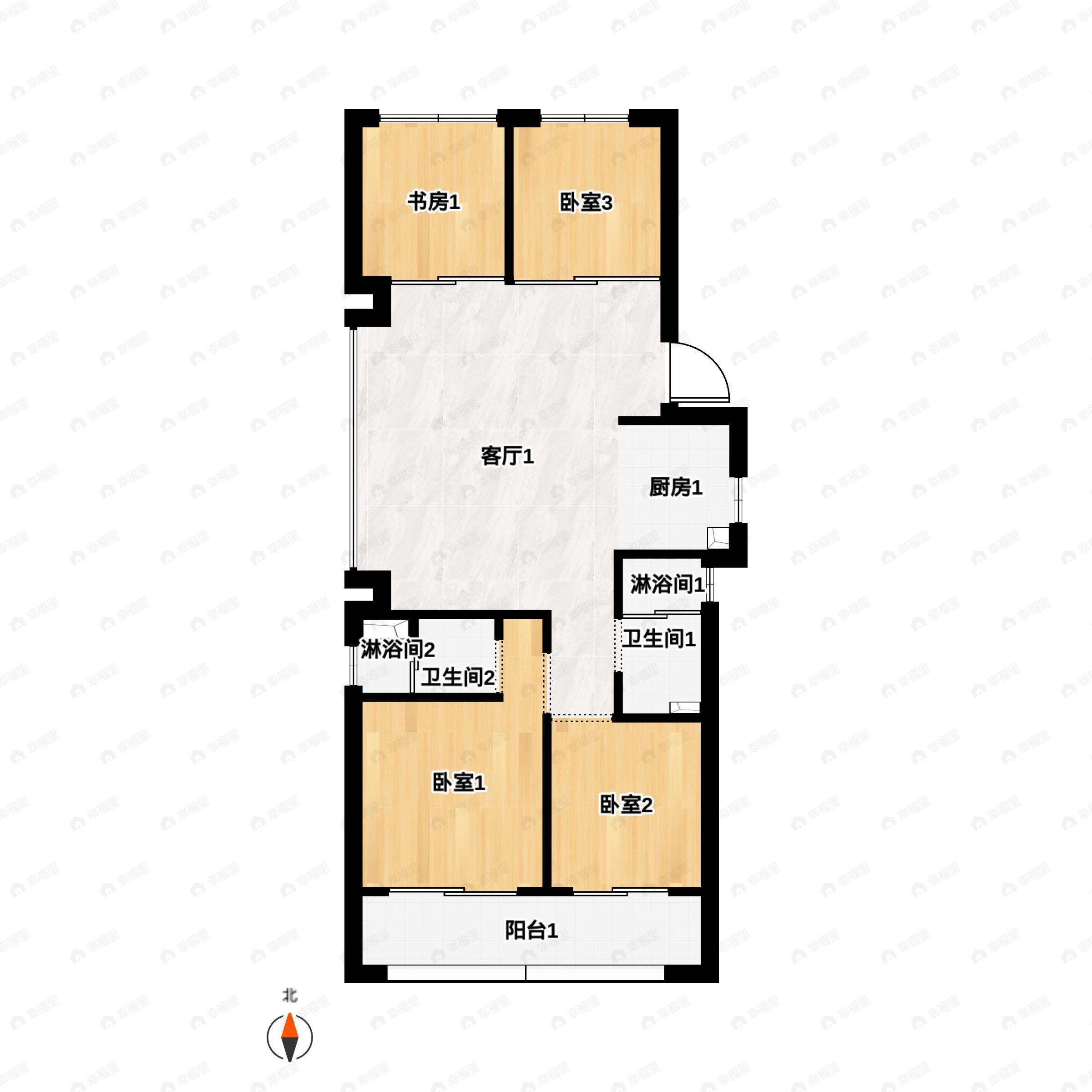 4室2厅2卫建面119平南|北户型图