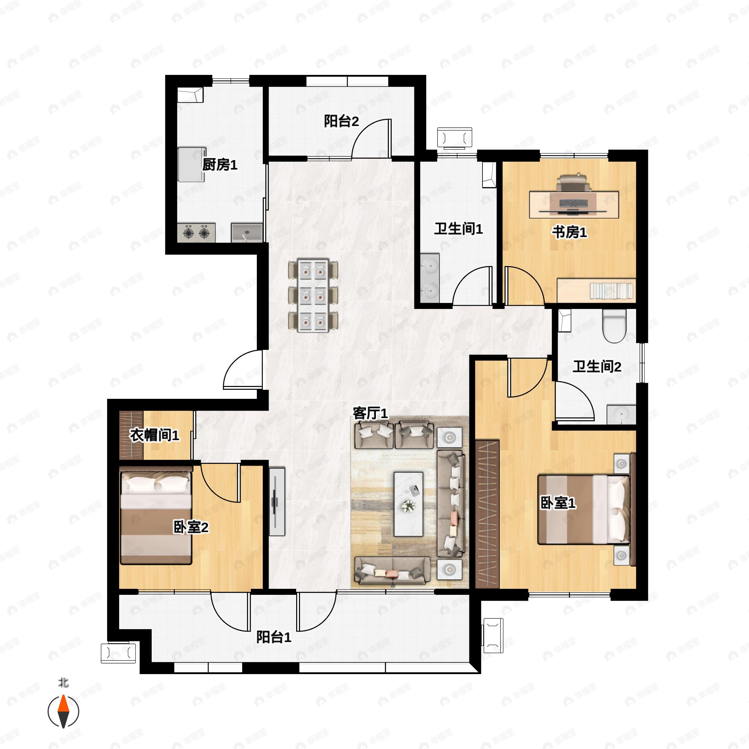 3室2厅2卫建面130平户型图