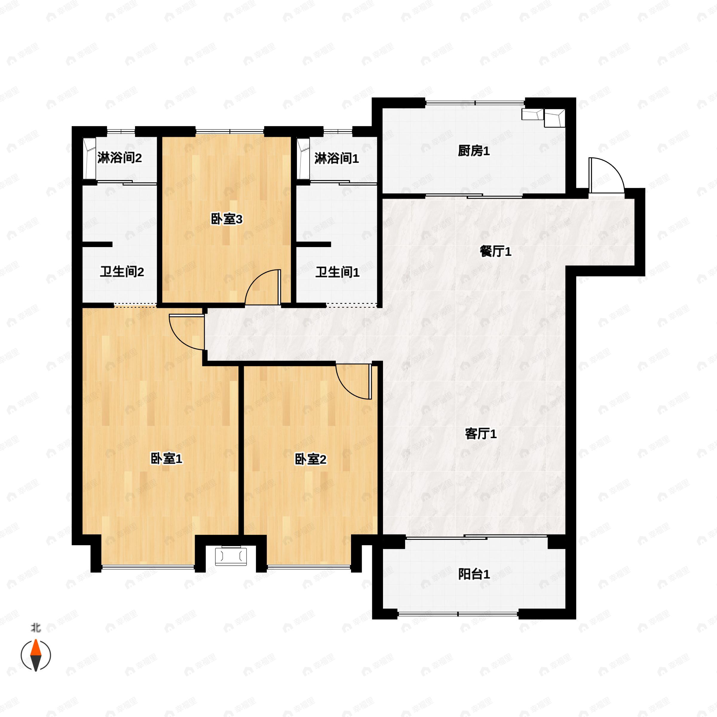 3室2厅2卫建面132平南|北户型图