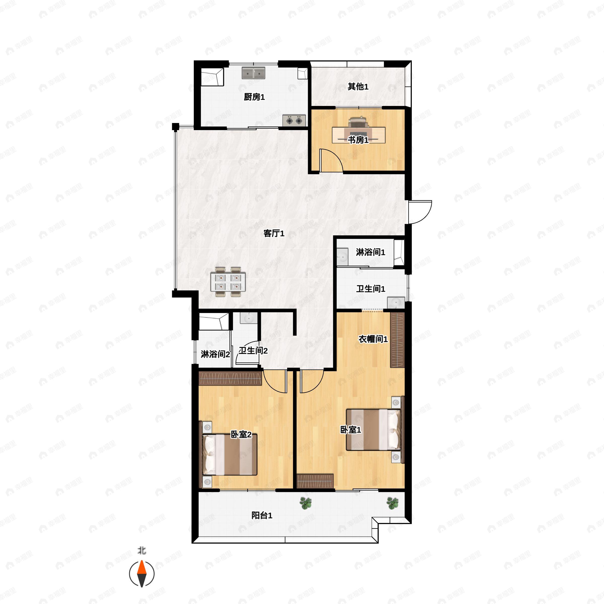 绿地海湾3室2厅2卫户型图