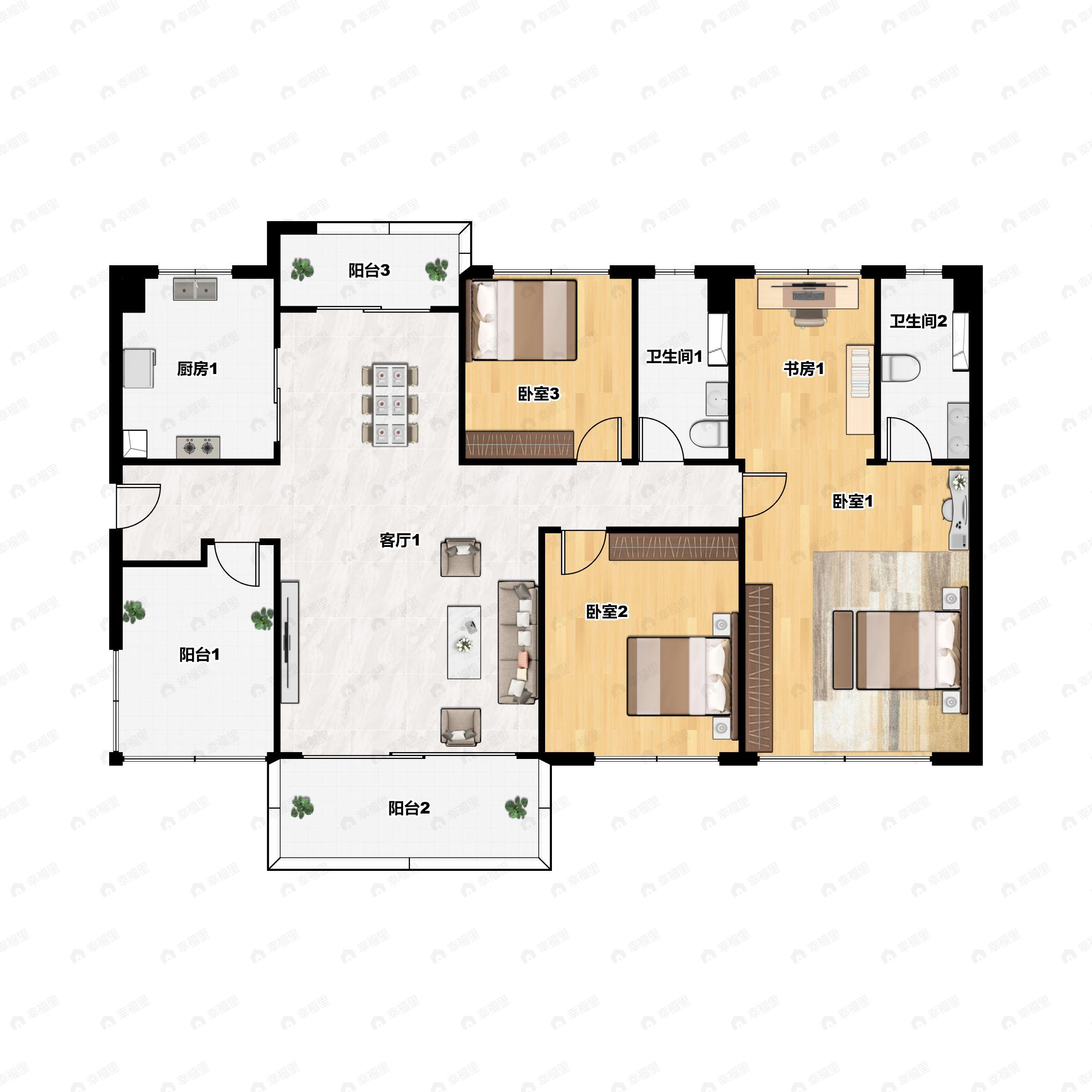 5室2厅2卫建面142平南户型图
