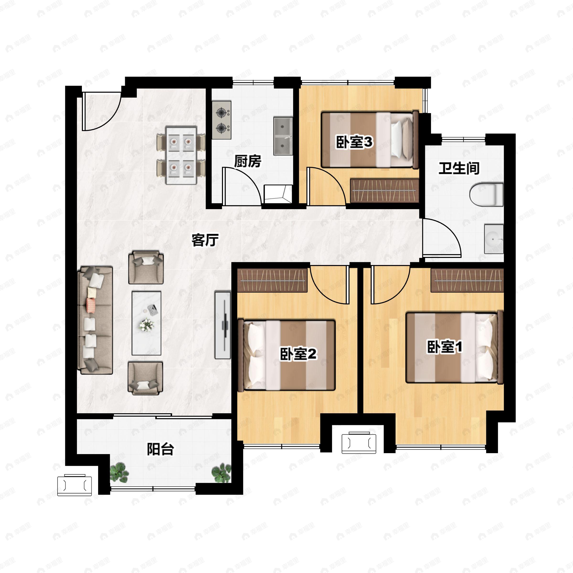 3室2厅1卫建面88平户型图