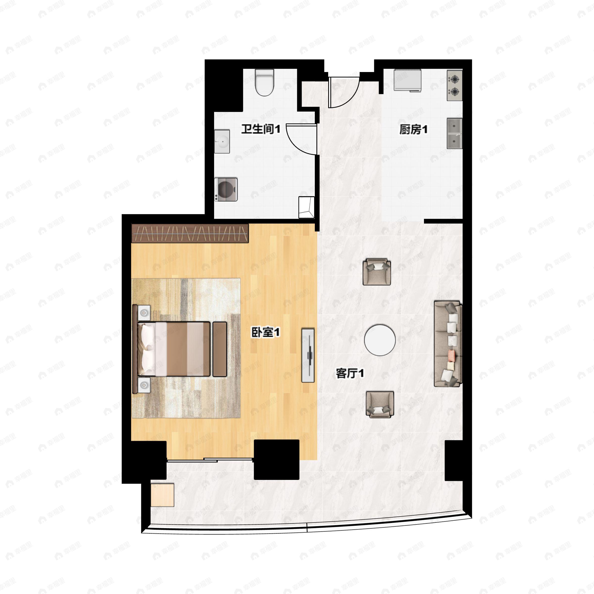 1室1厅1卫建面83m²东南户型图