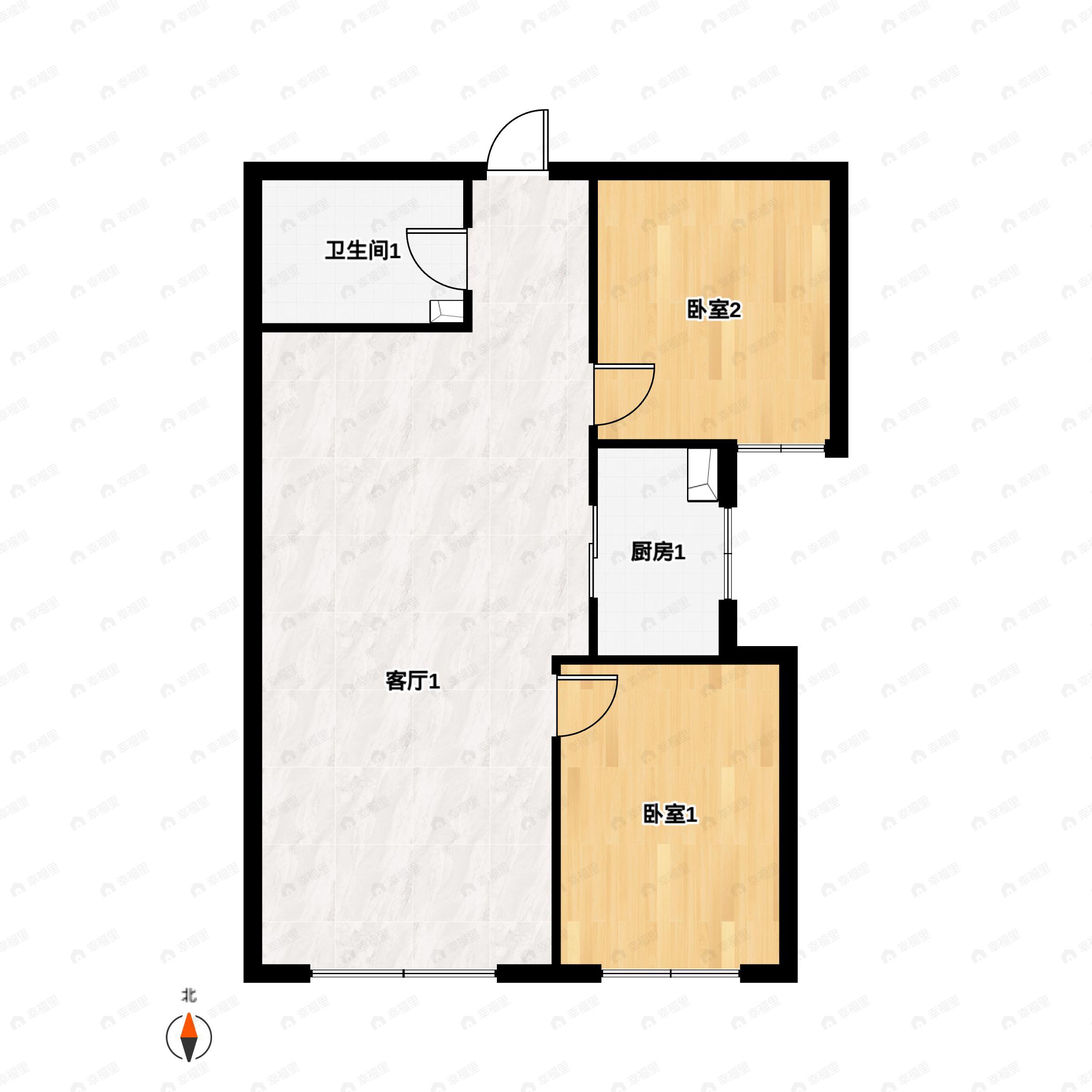 2室2厅1卫建面90平户型图
