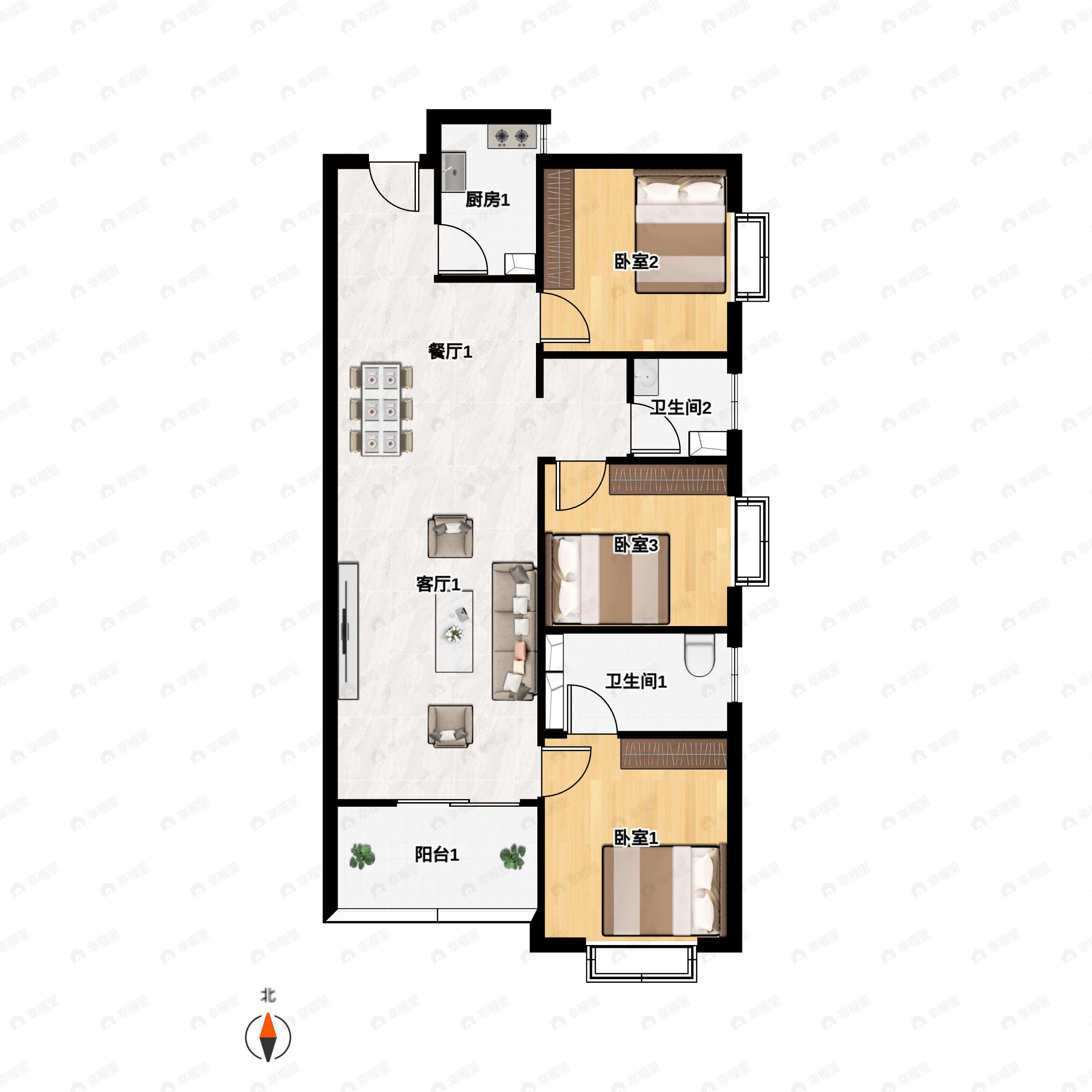 3室2厅2卫建面110平户型图