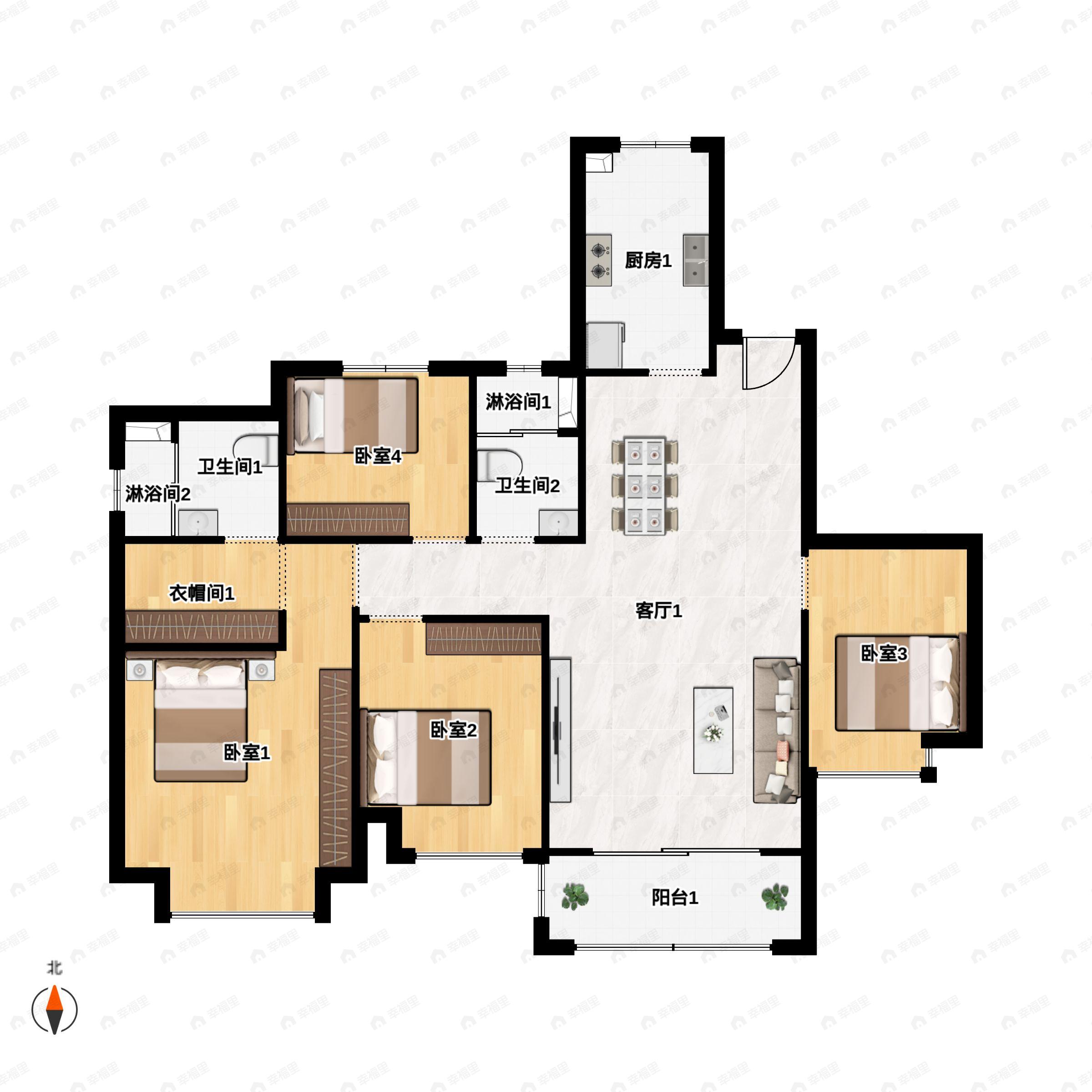 4室2厅2卫建面136平户型图